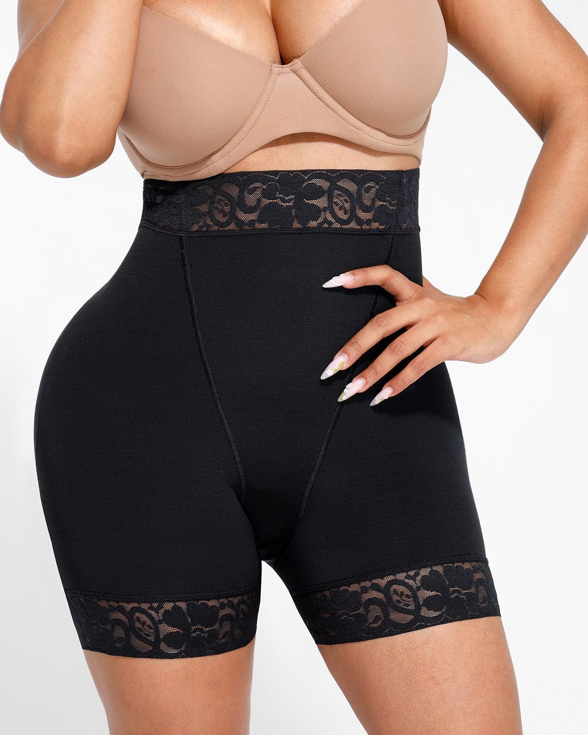 Mid-Rise Lace Butt-Lifting Shaper Shorts