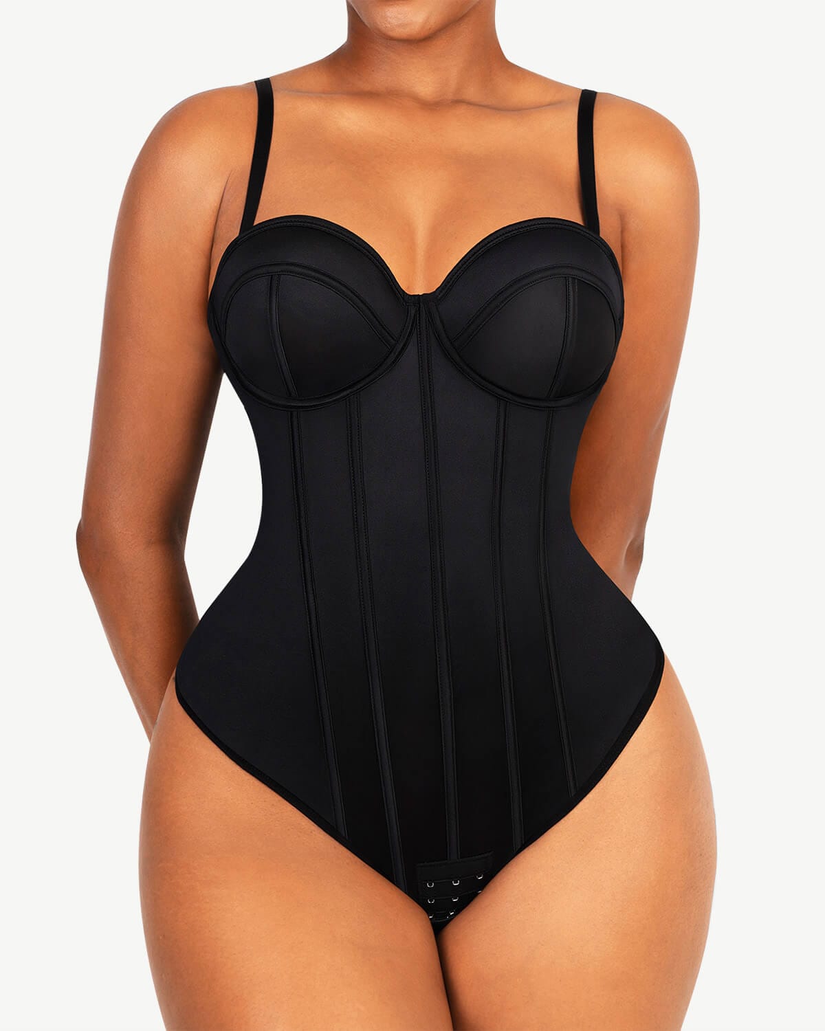 Retro-Style Cupped Thong Bodysuit with Tummy Control
