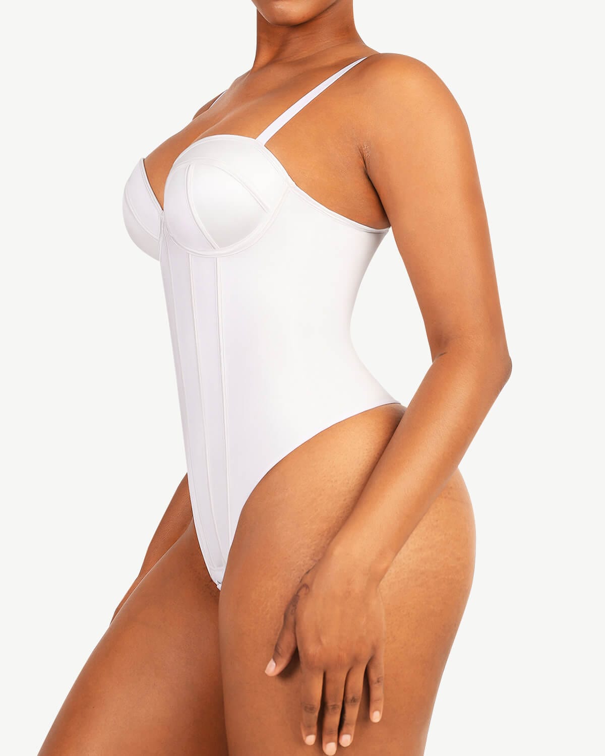 Retro-Style Cupped Thong Bodysuit with Tummy Control