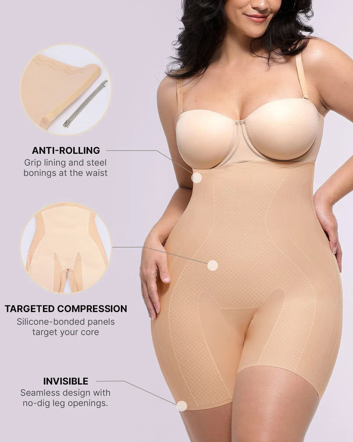 Cream Touch Tummy Control Smoothing Mid Thigh Short