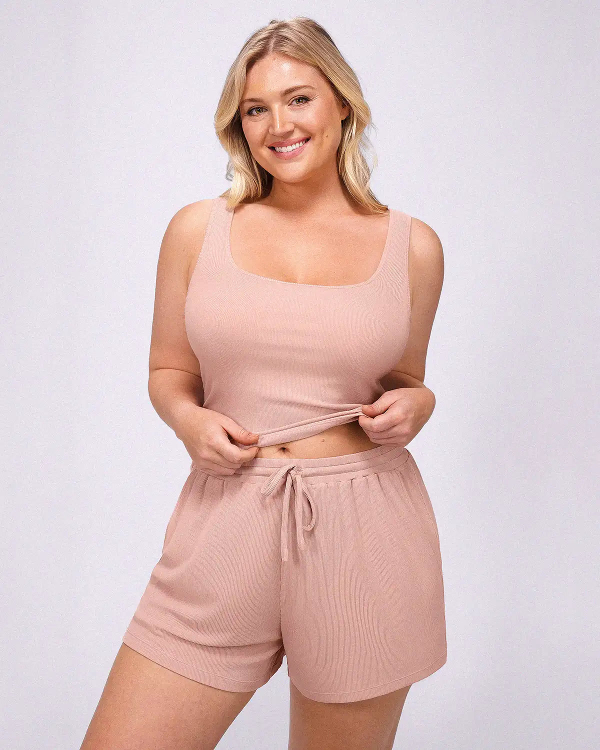 Soft Modal Rib Slimming Shorts Set