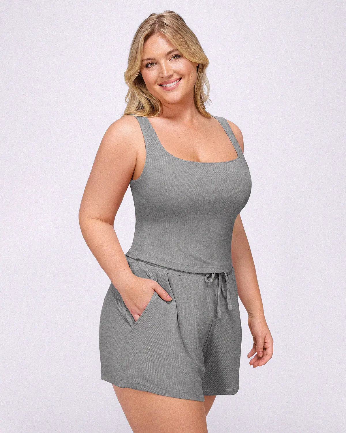 Soft Modal Rib Slimming Shorts Set