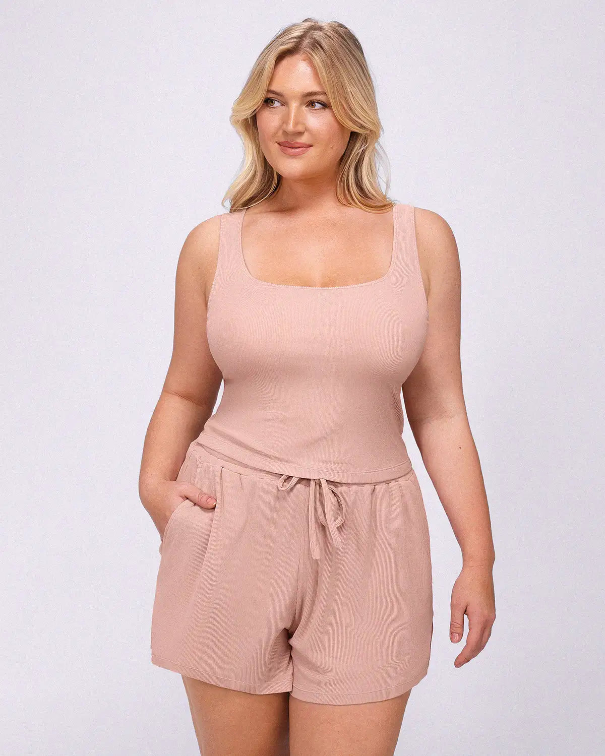 Soft Modal Rib Slimming Shorts Set