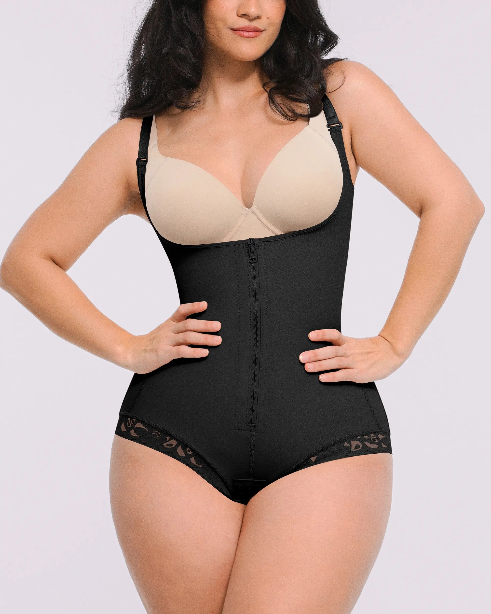 Sculpting Zipper Front Open Bust Bodysuit