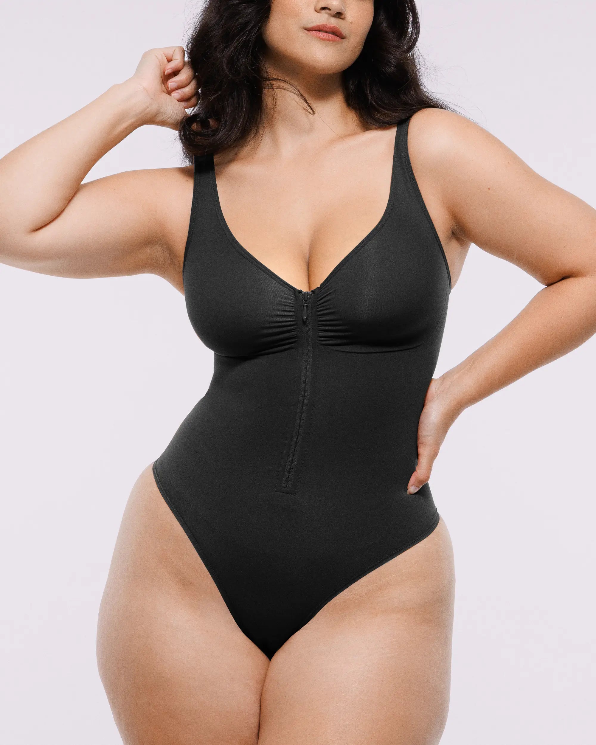 Sculpting Zipper Front Thong Bodysuit