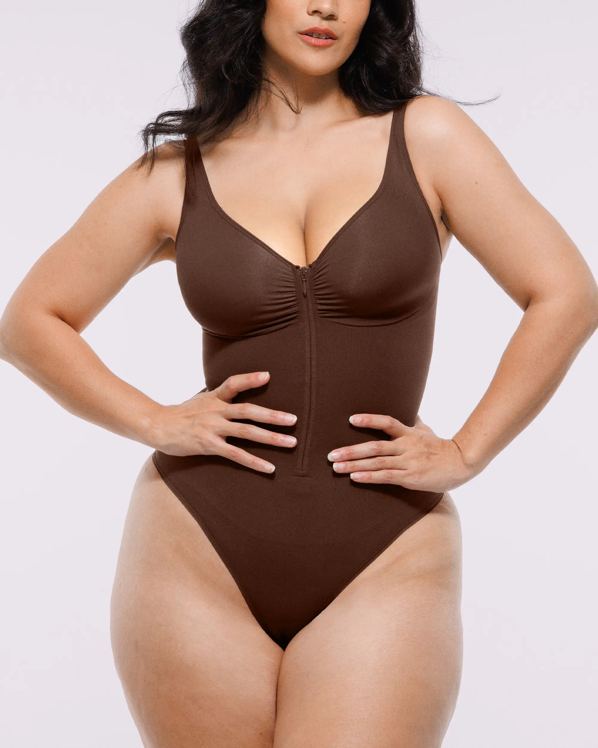 Sculpting Zipper Front Thong Bodysuit