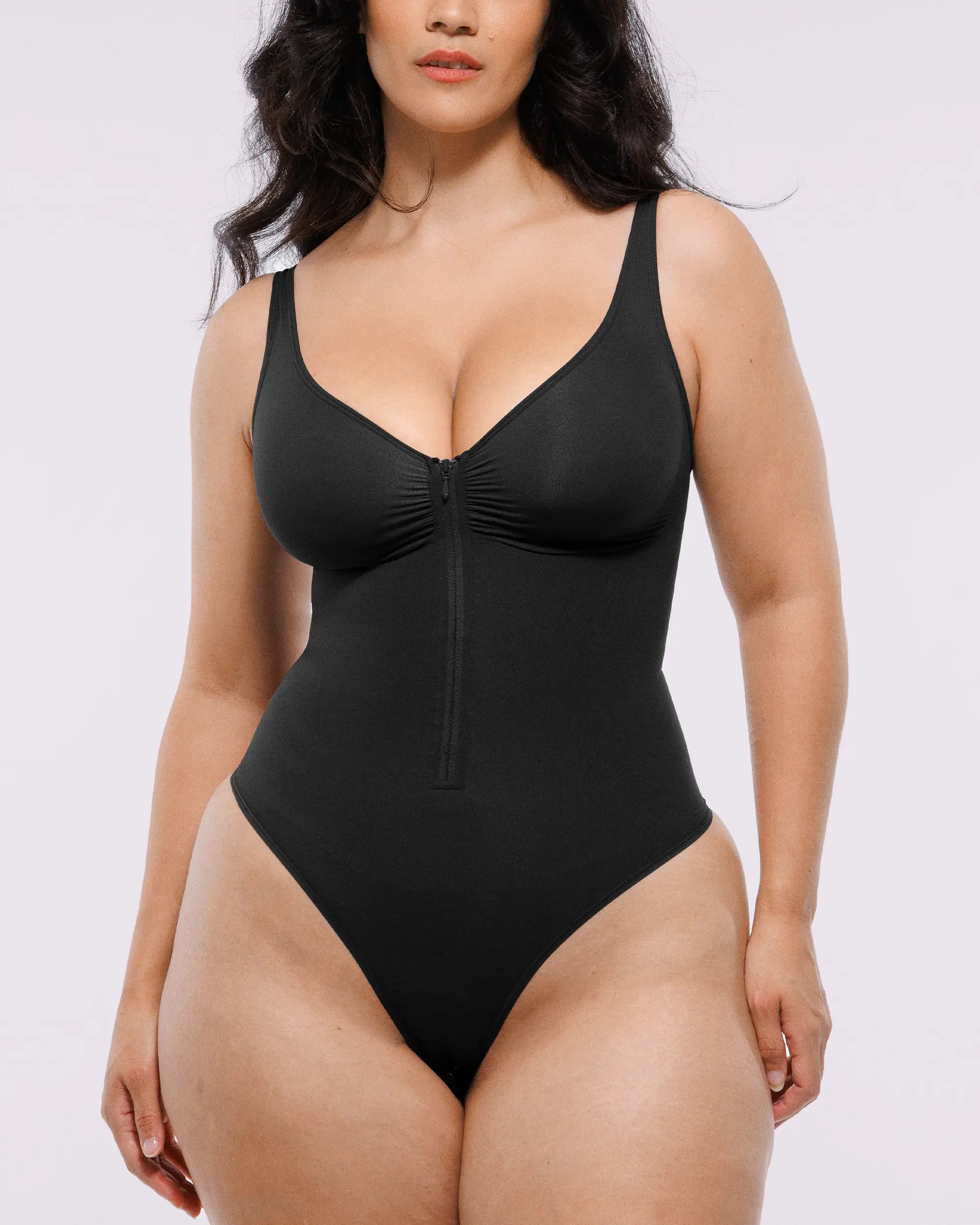 Sculpting Zipper Front Thong Bodysuit