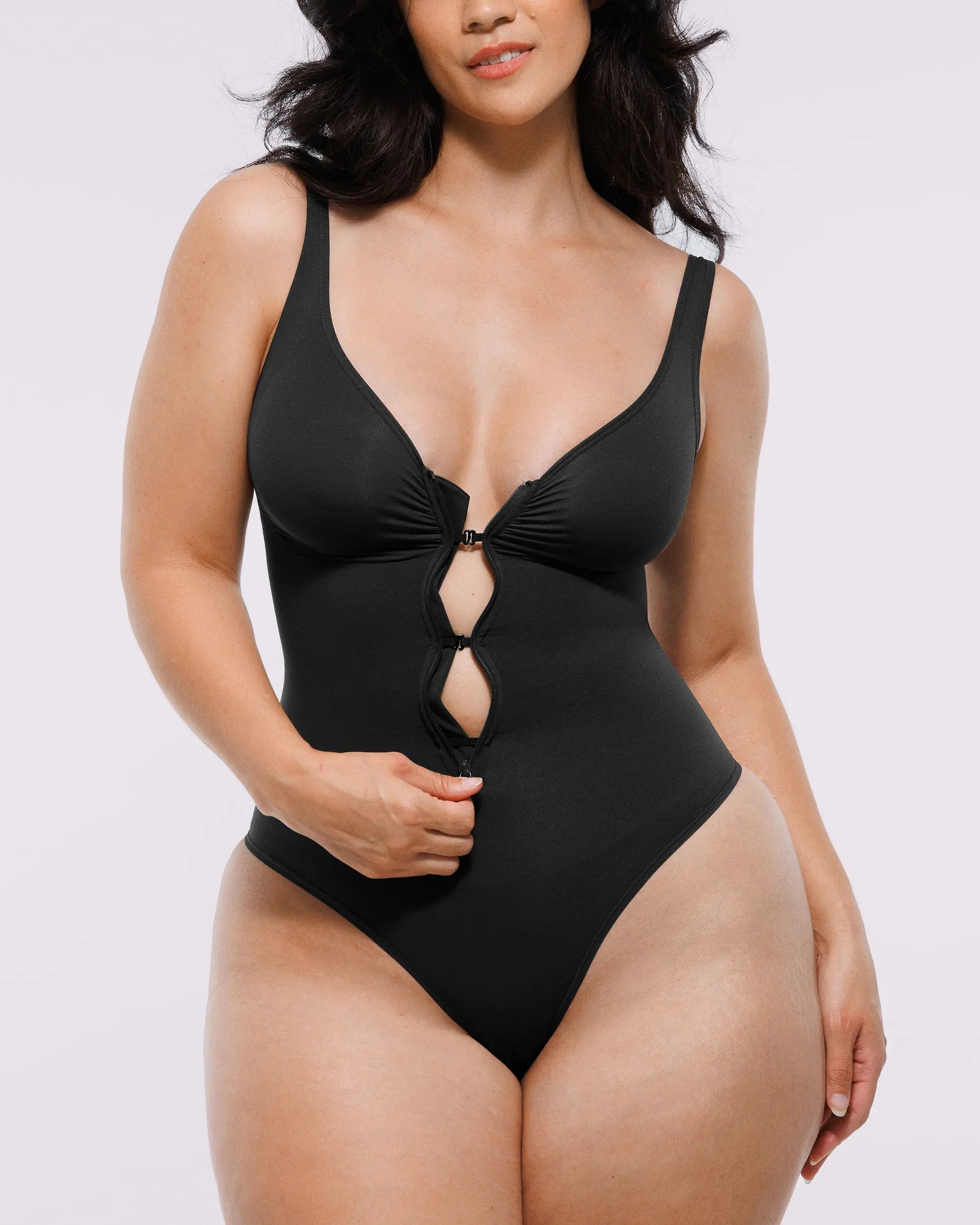 Sculpting Zipper Front Thong Bodysuit