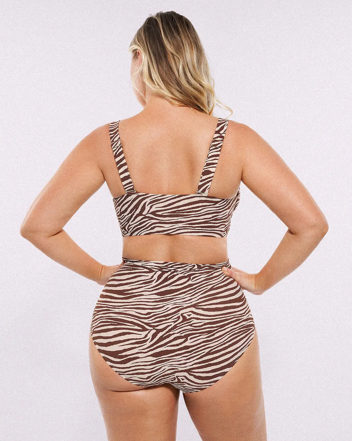 Ruched V-Neck Bikini Top & High-Waisted Bottom Set