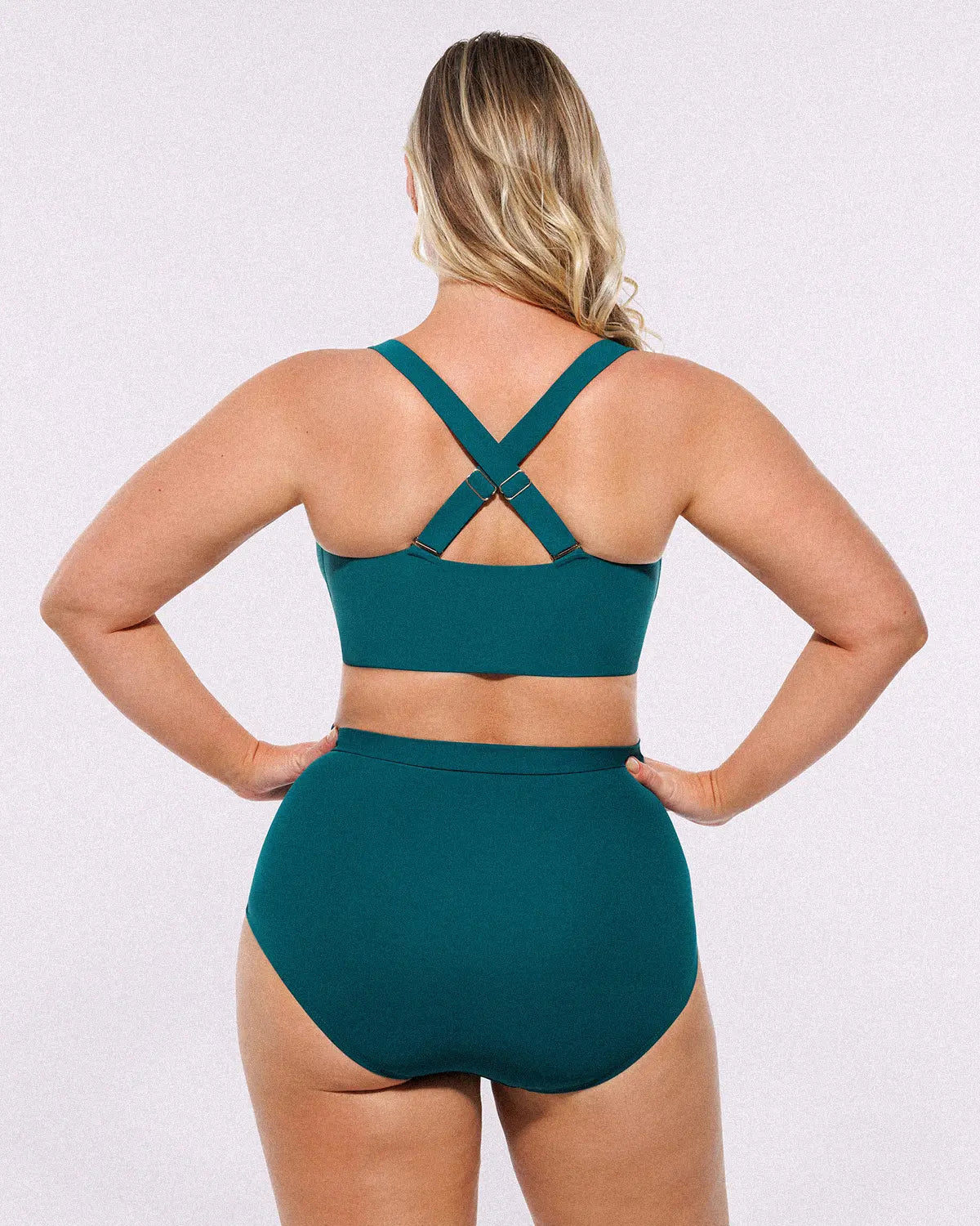 Ruched V-Neck Bikini Top & High-Waisted Bottom Set