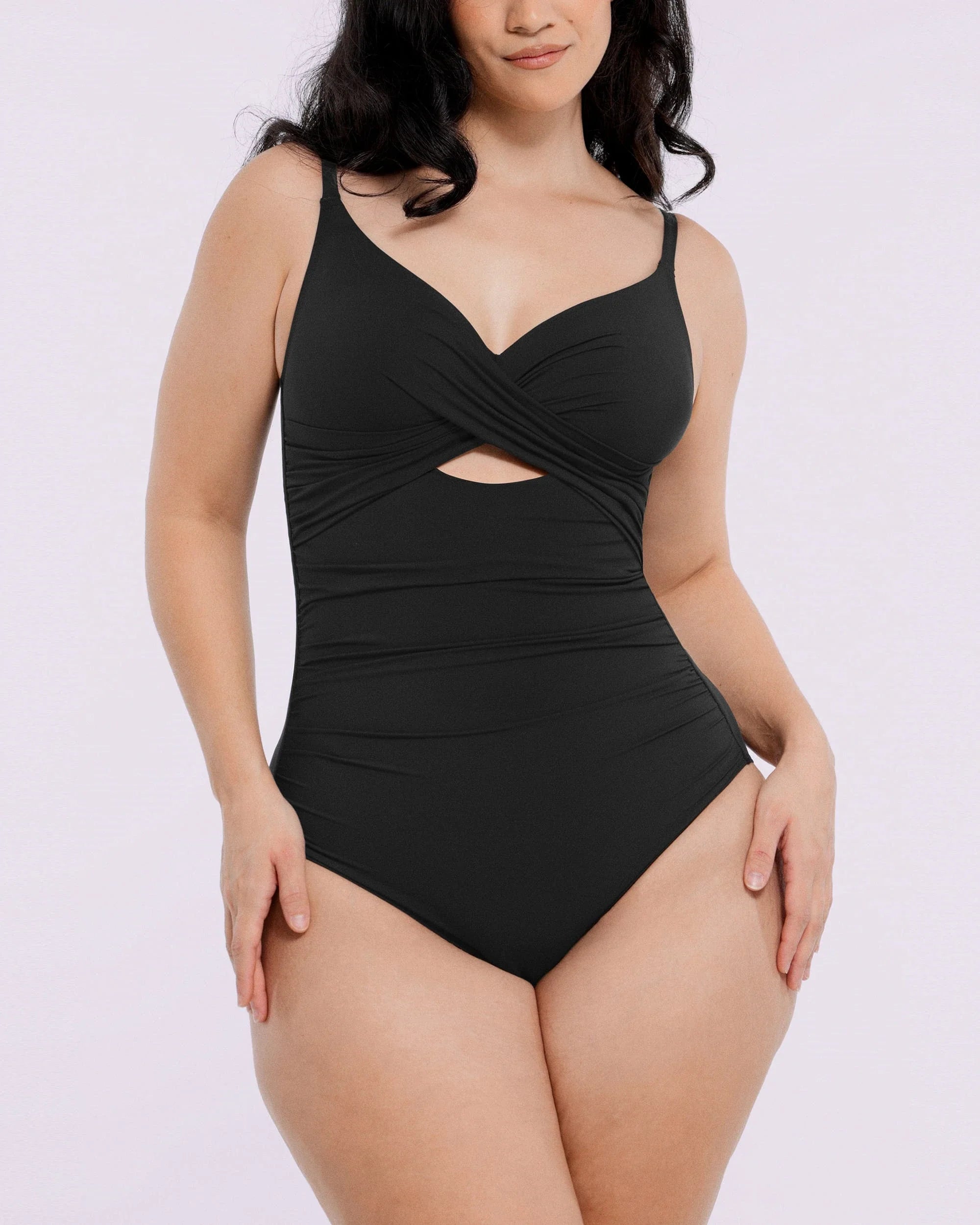 Ribbed Cutout-Front Sculpting Swimsuit