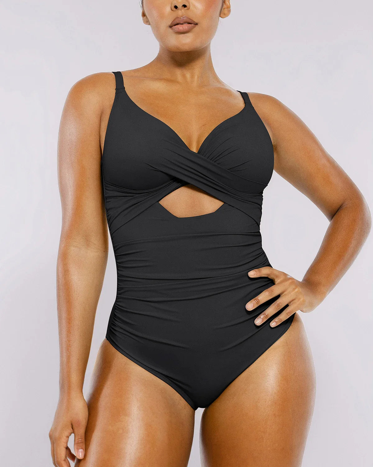 Ribbed Cutout-Front Sculpting Swimsuit