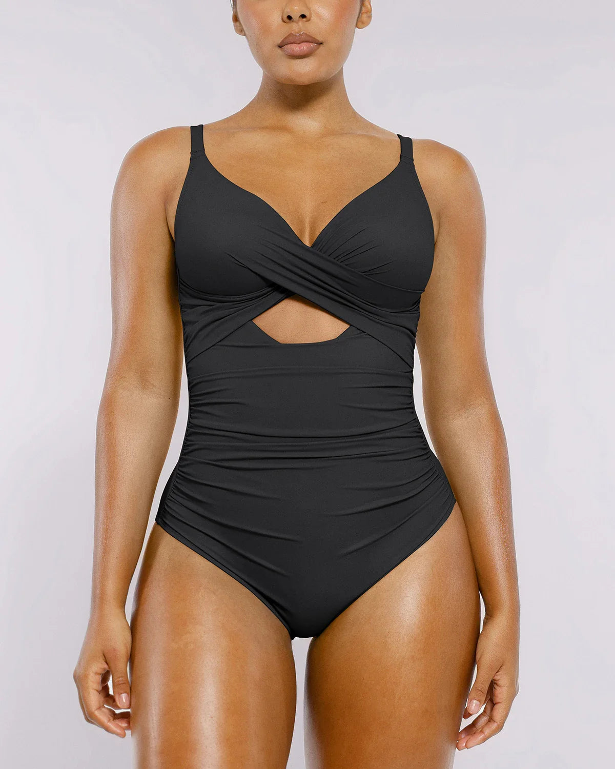 Ribbed Cutout-Front Sculpting Swimsuit