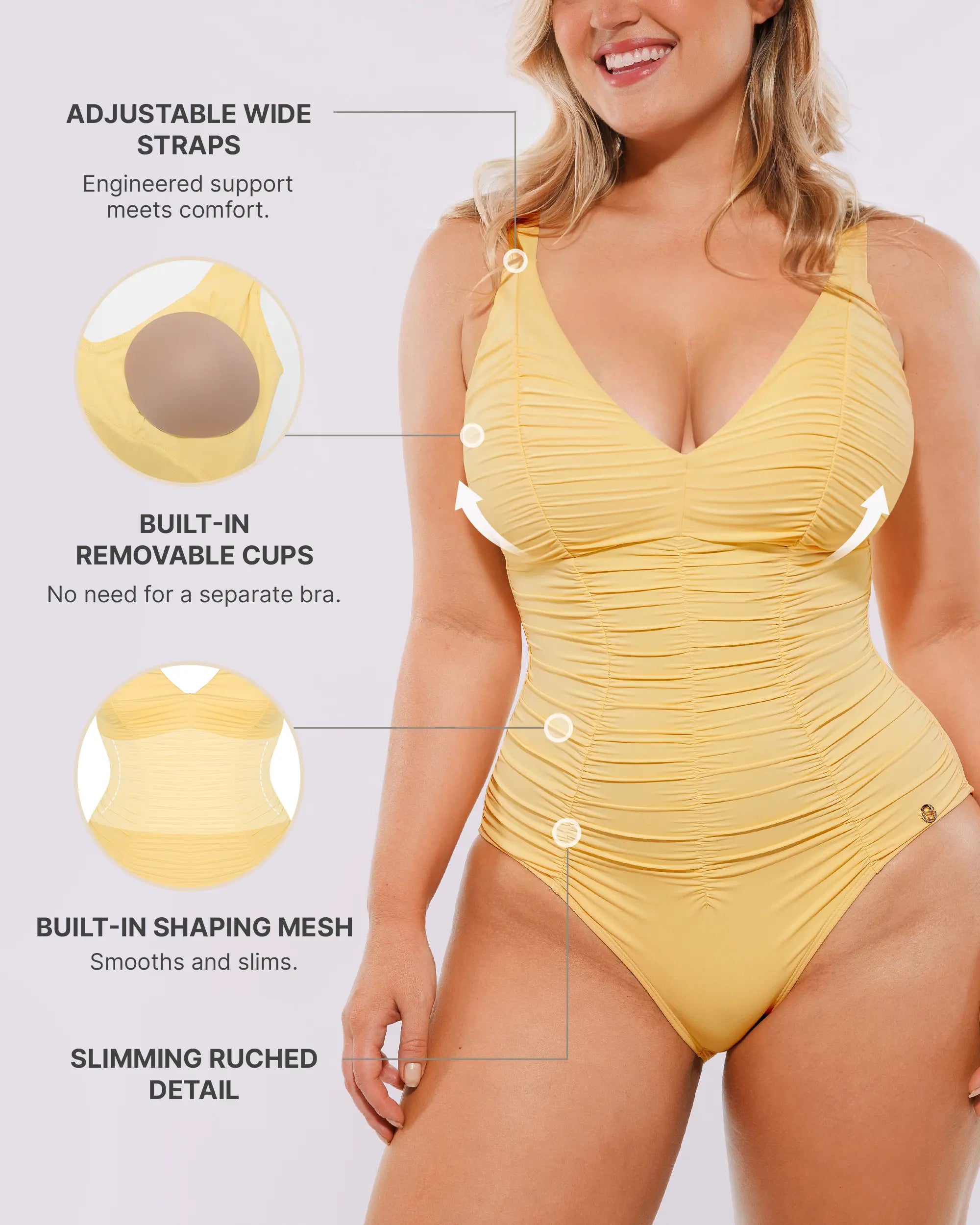 Sculpting Ruched V-Neck Shaping Swimsuit