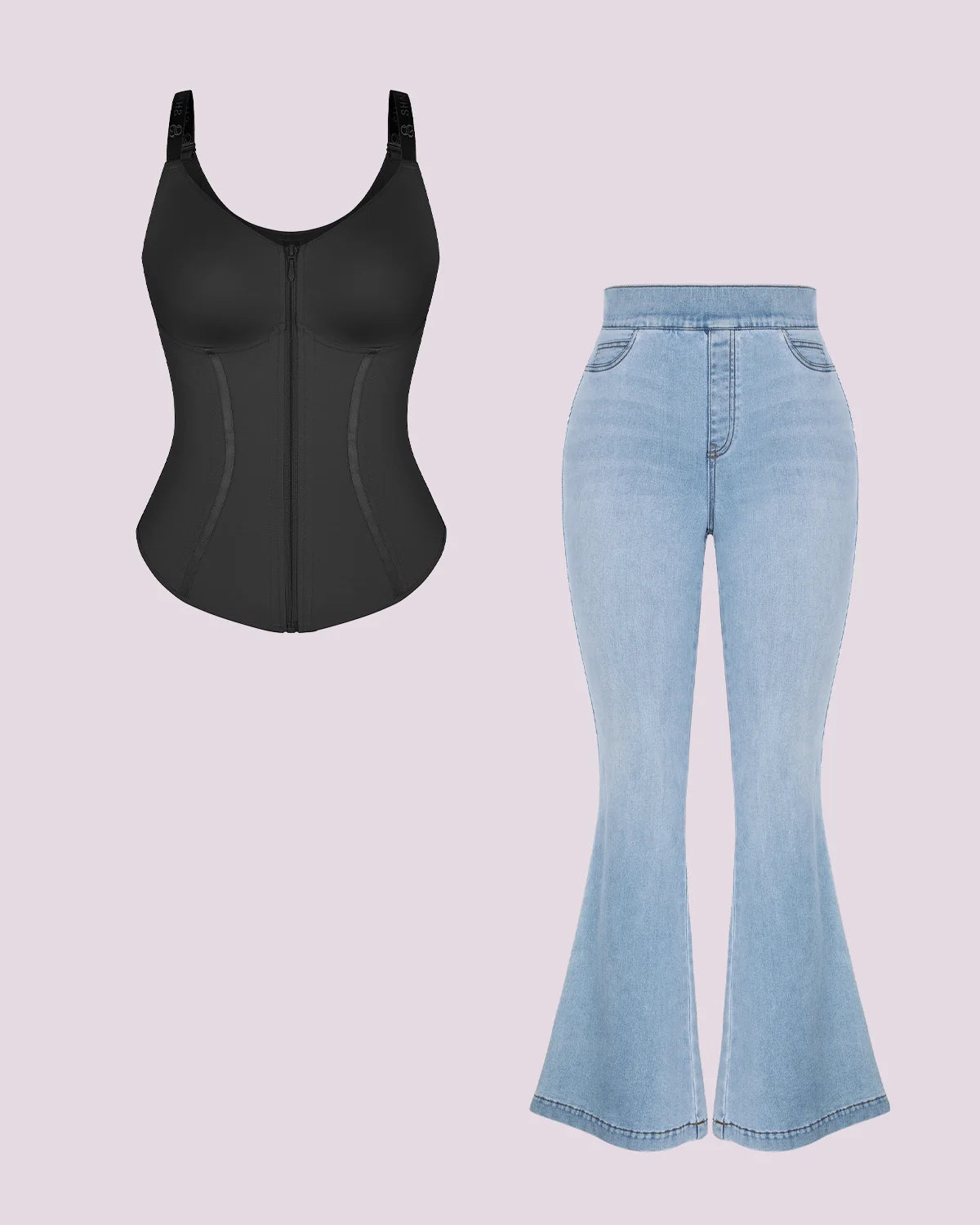 Tummy Control Corset Top with Padded Flare Jeans
