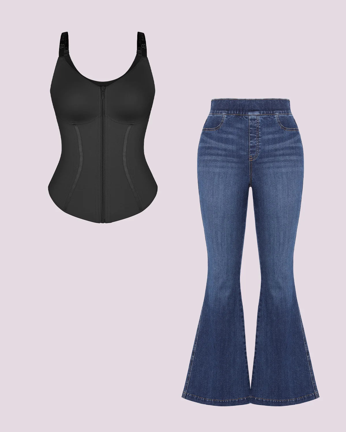 Tummy Control Corset Top with Padded Flare Jeans