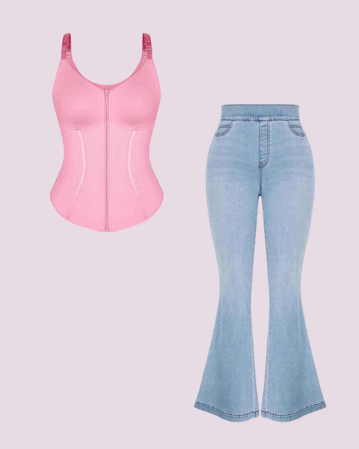 Tummy Control Corset Top with Padded Flare Jeans