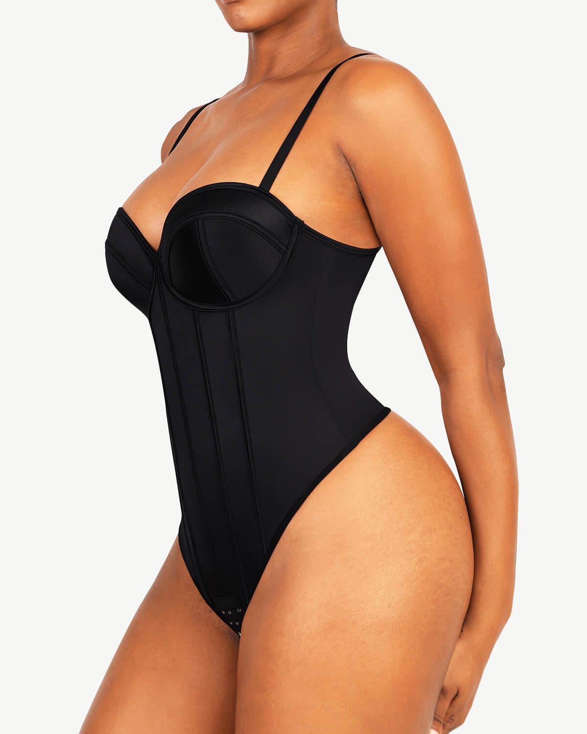 Retro-Style Cupped Thong Bodysuit with Tummy Control