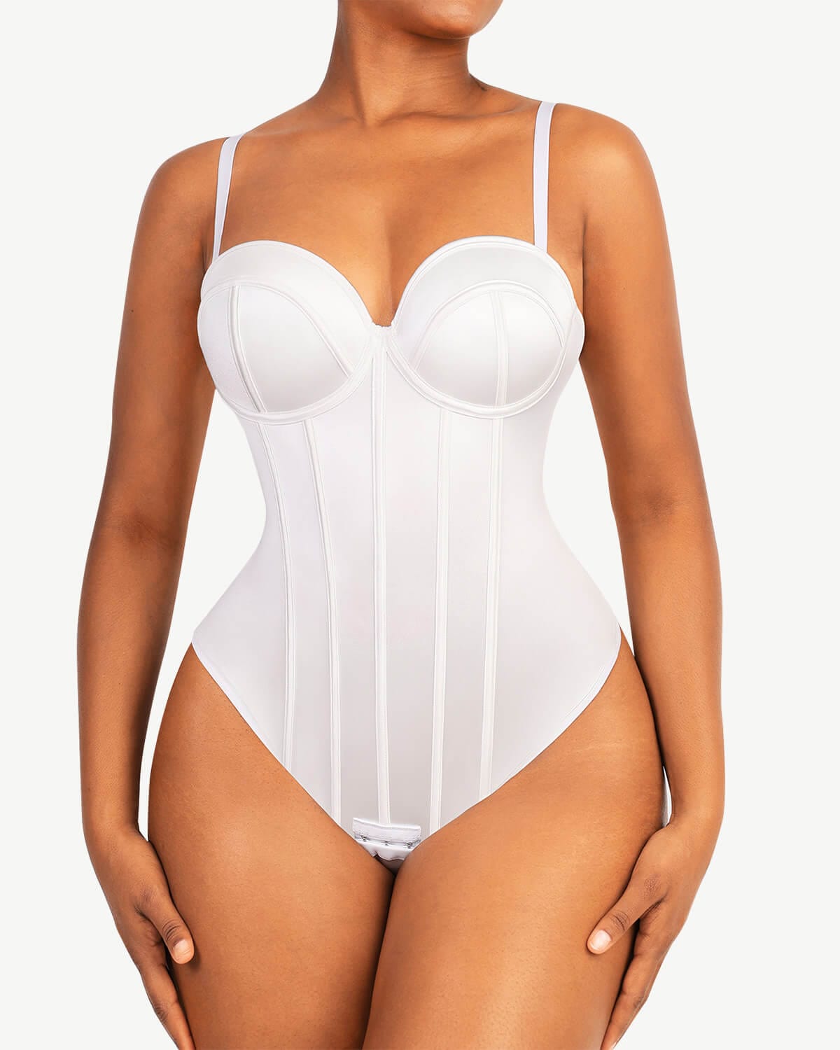 Retro-Style Cupped Thong Bodysuit with Tummy Control