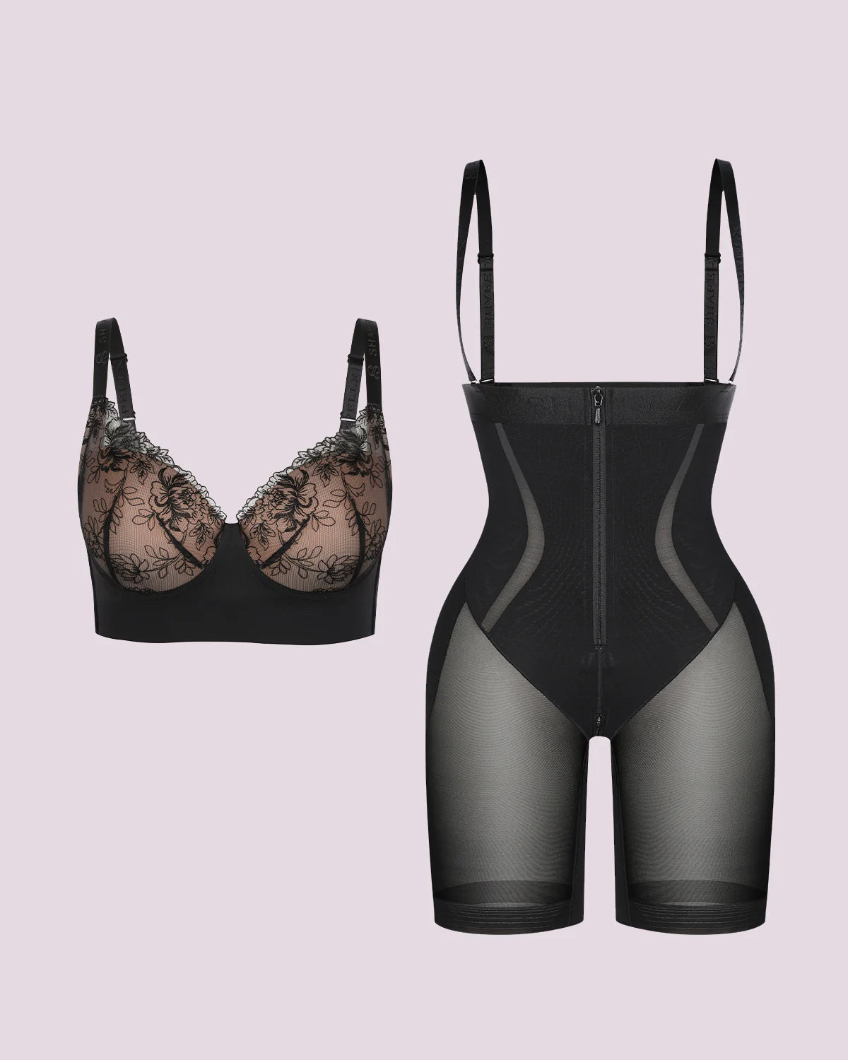 Back Smoothing Lace Underwire Bra Set