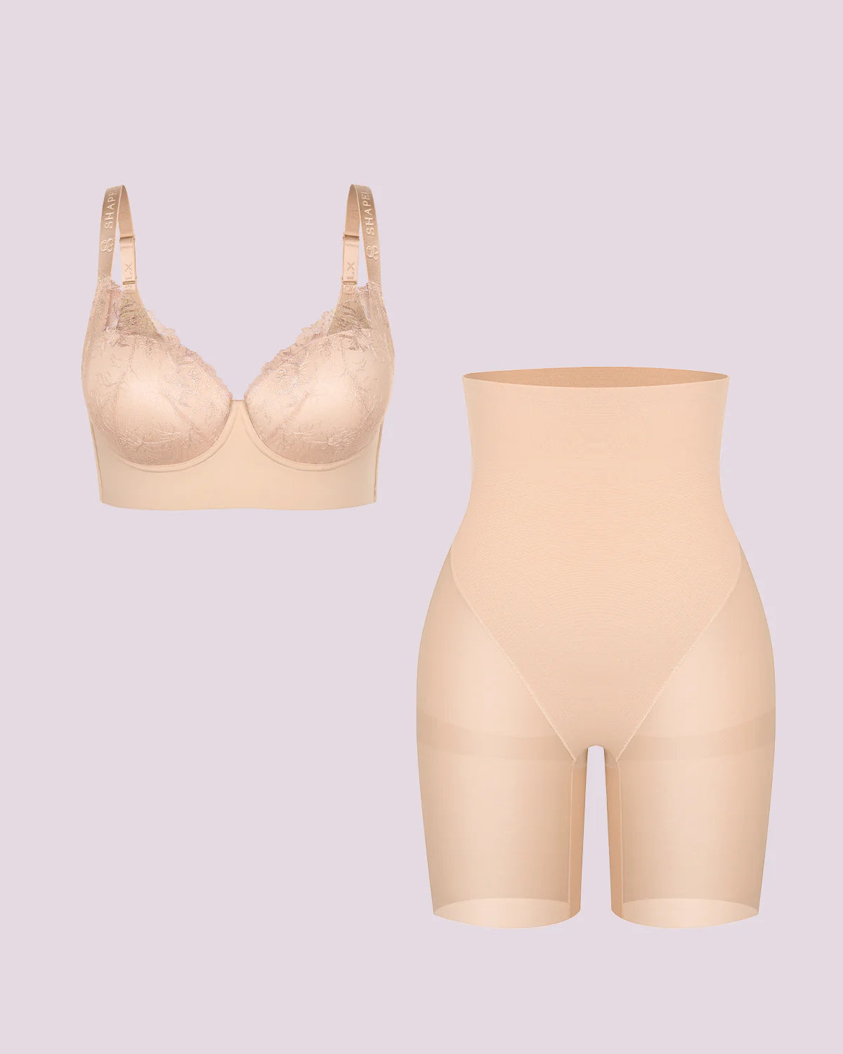 Back Smoothing Lace Underwire Bra and Shorts