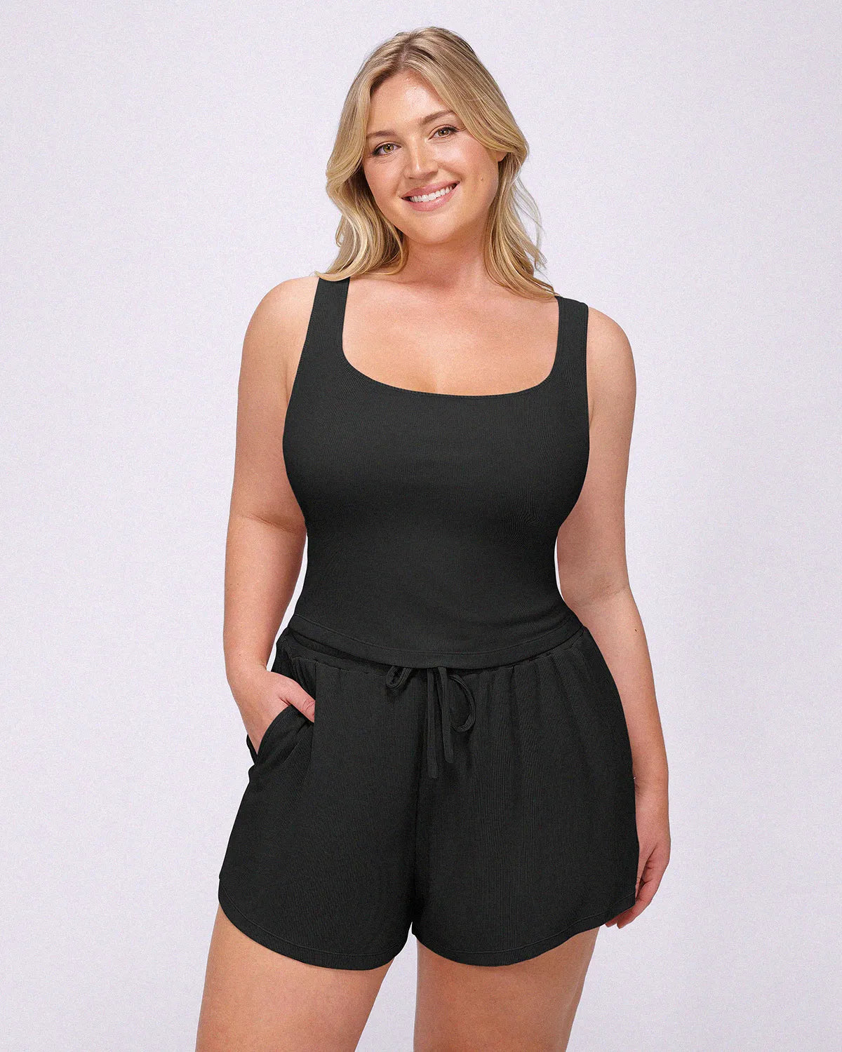 Soft Modal Rib Slimming Shorts Set
