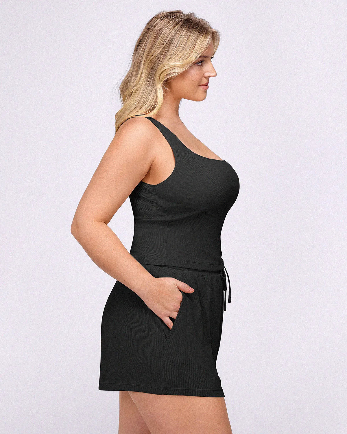 Soft Modal Rib Slimming Shorts Set