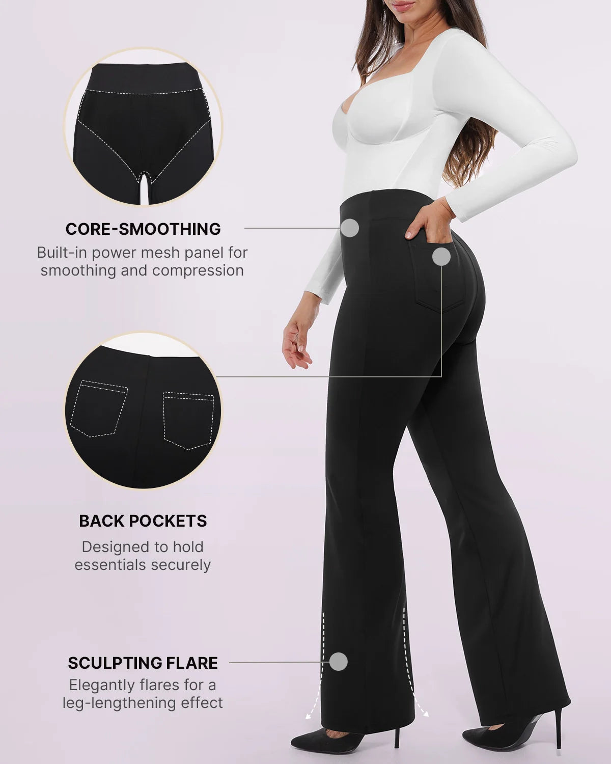 Smoothing Back Pocket Flare Work Pants