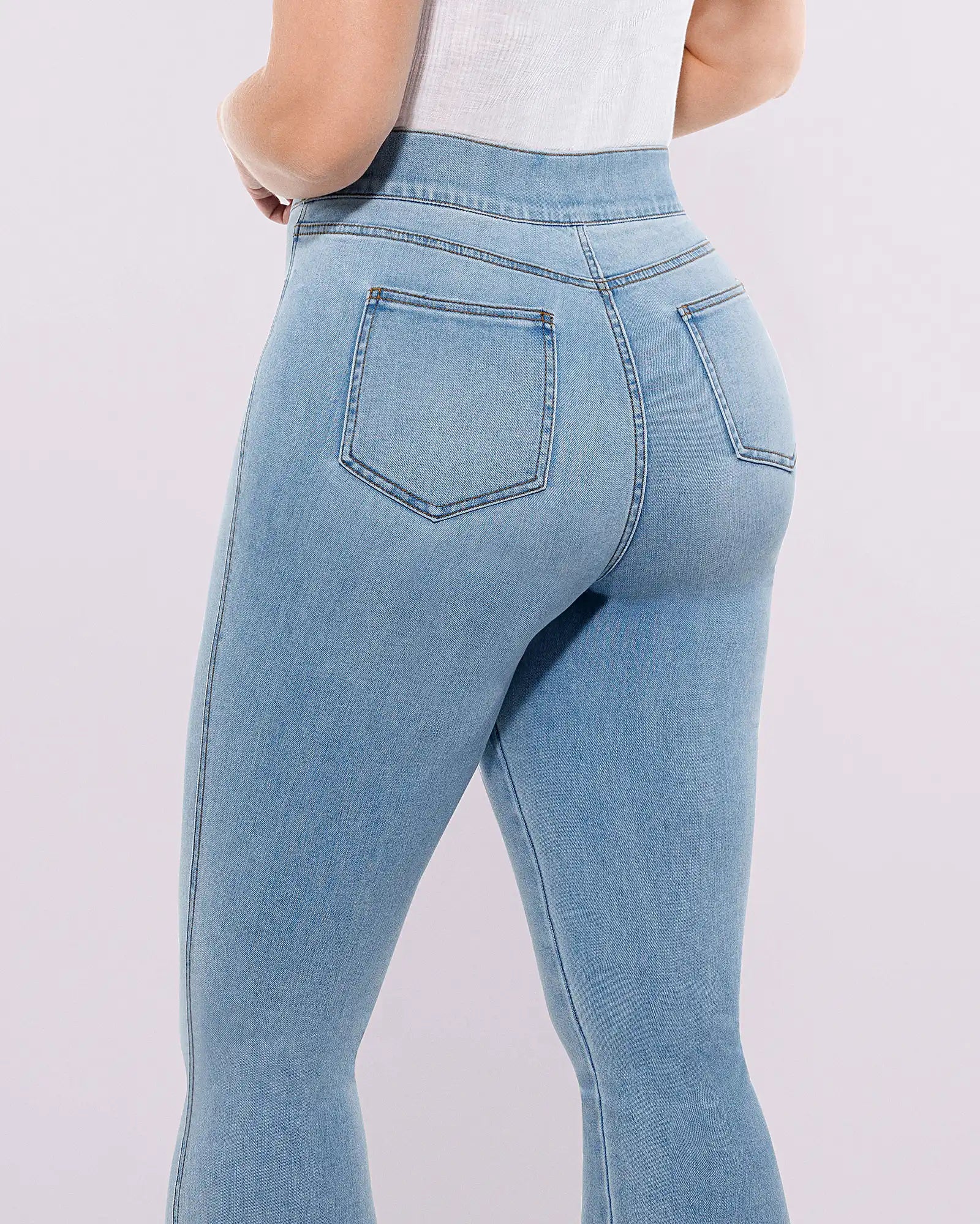 High-Waisted Padded Hip Flare Jeans