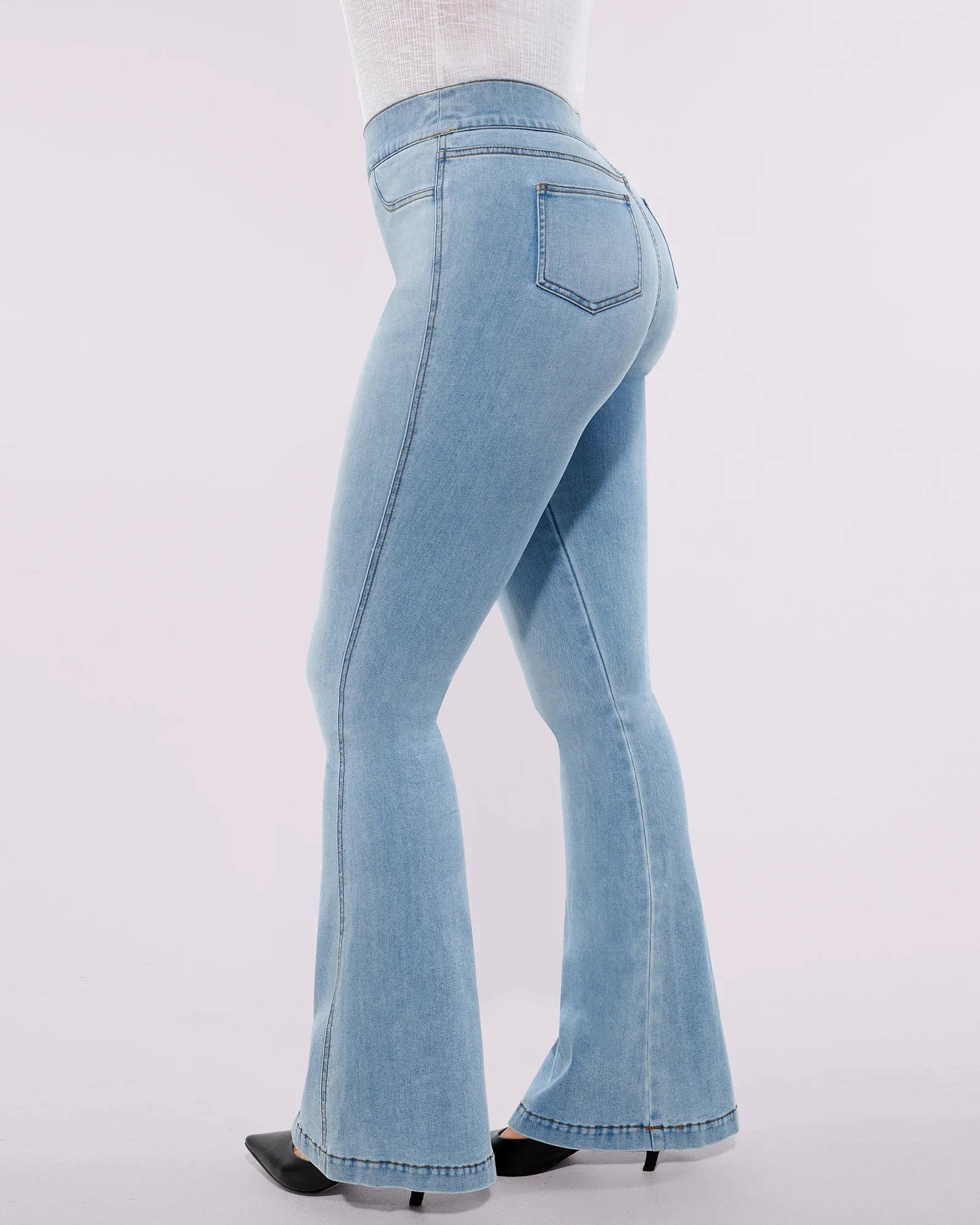 High-Waisted Padded Hip Flare Jeans