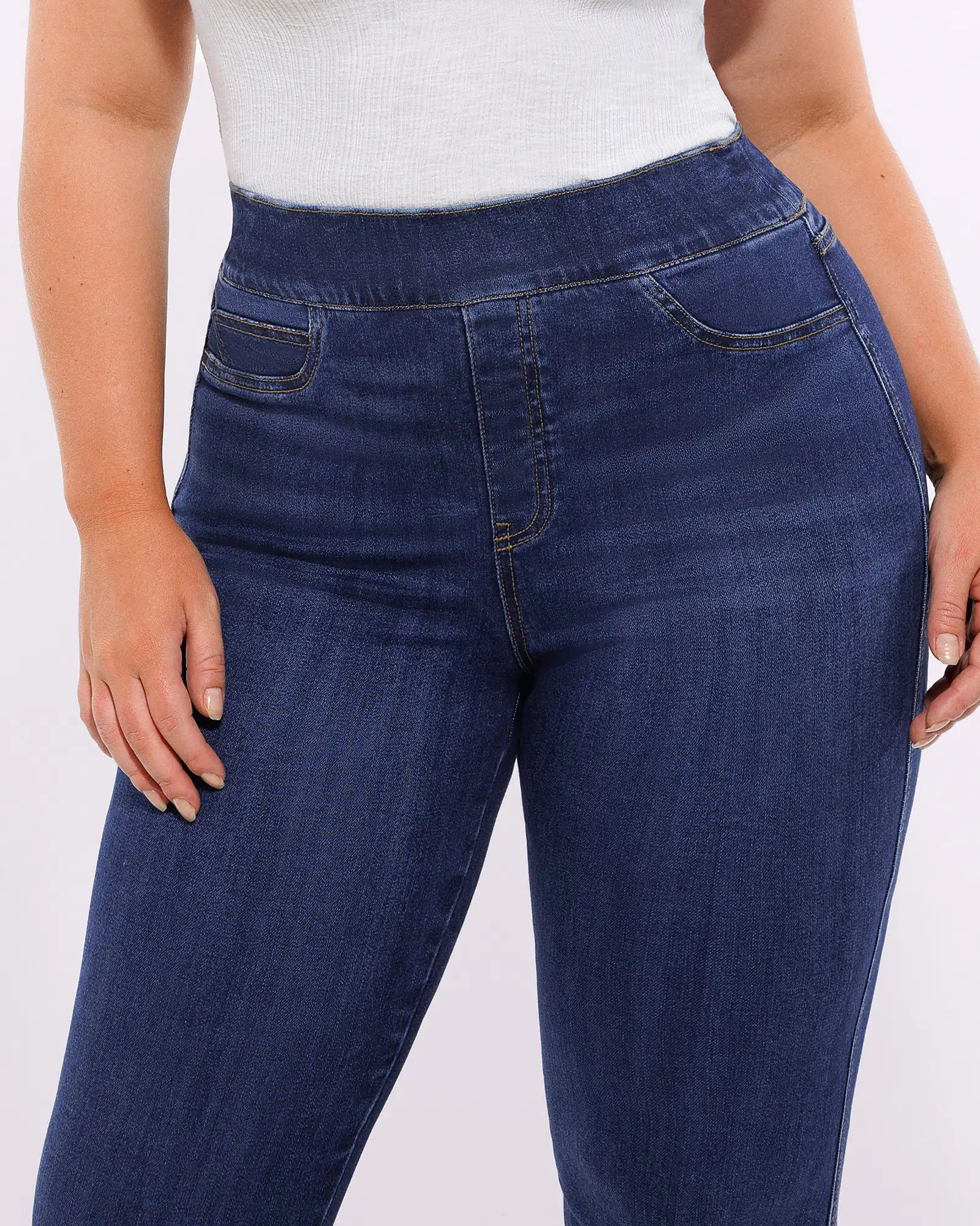 High-Waisted Padded Hip Flare Jeans