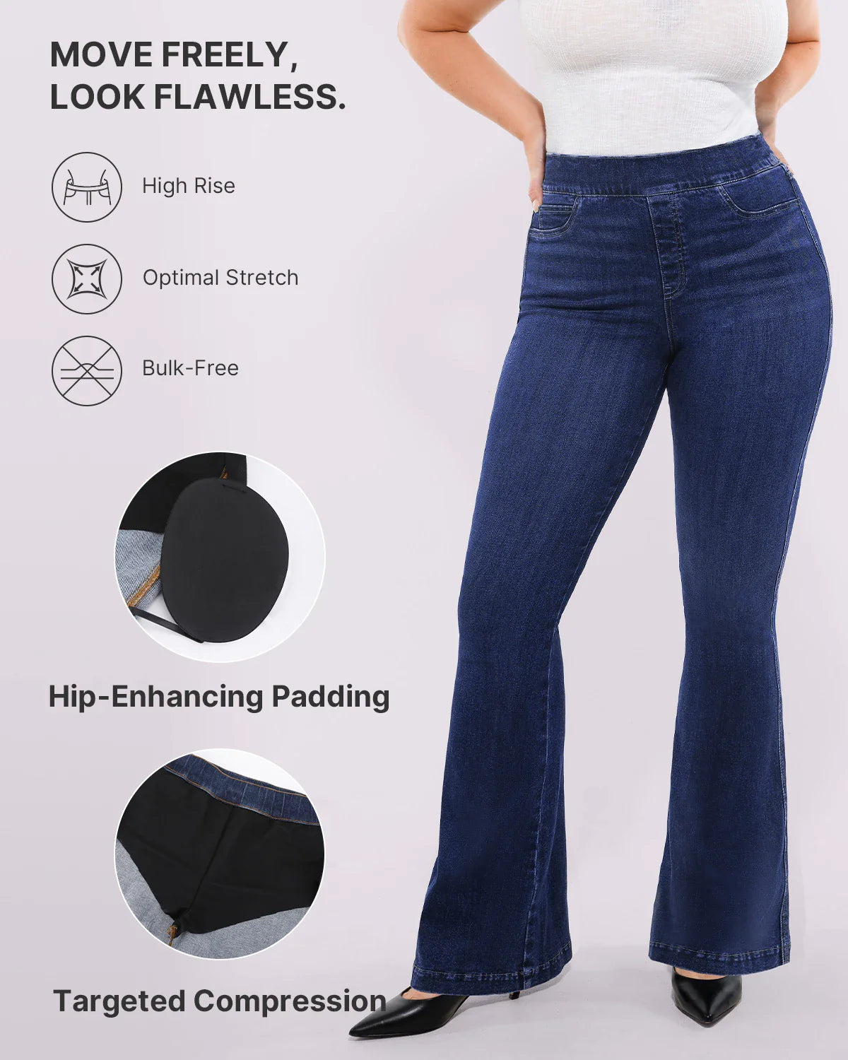 High-Waisted Padded Hip Flare Jeans