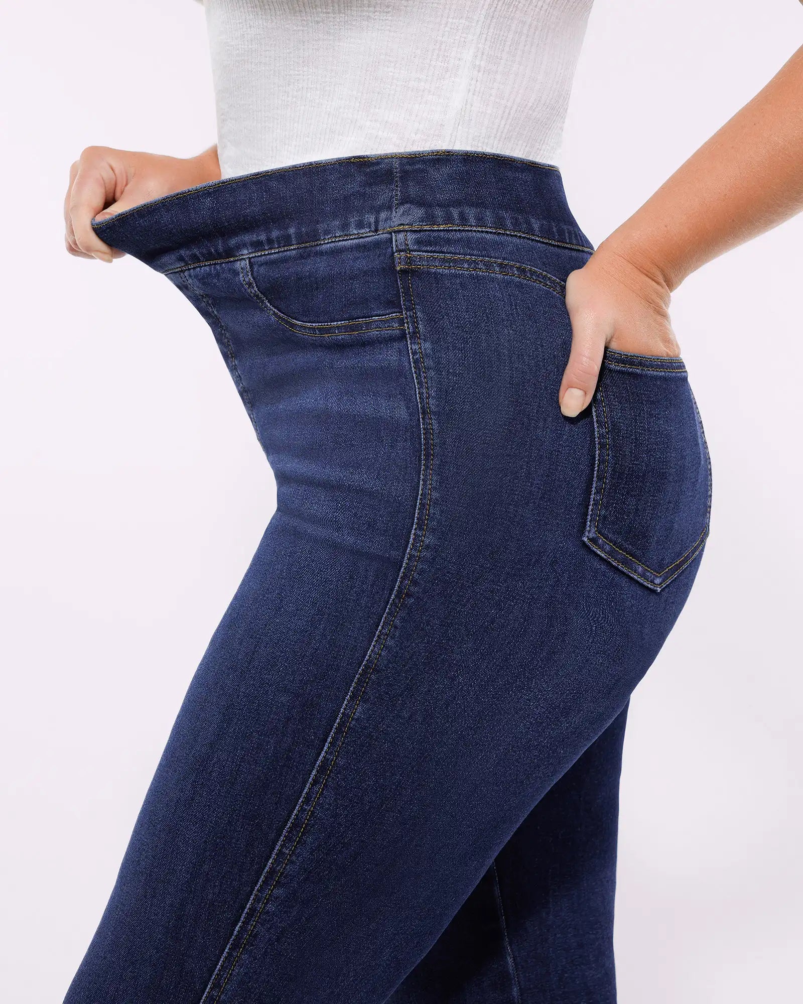 High-Waisted Padded Hip Flare Jeans