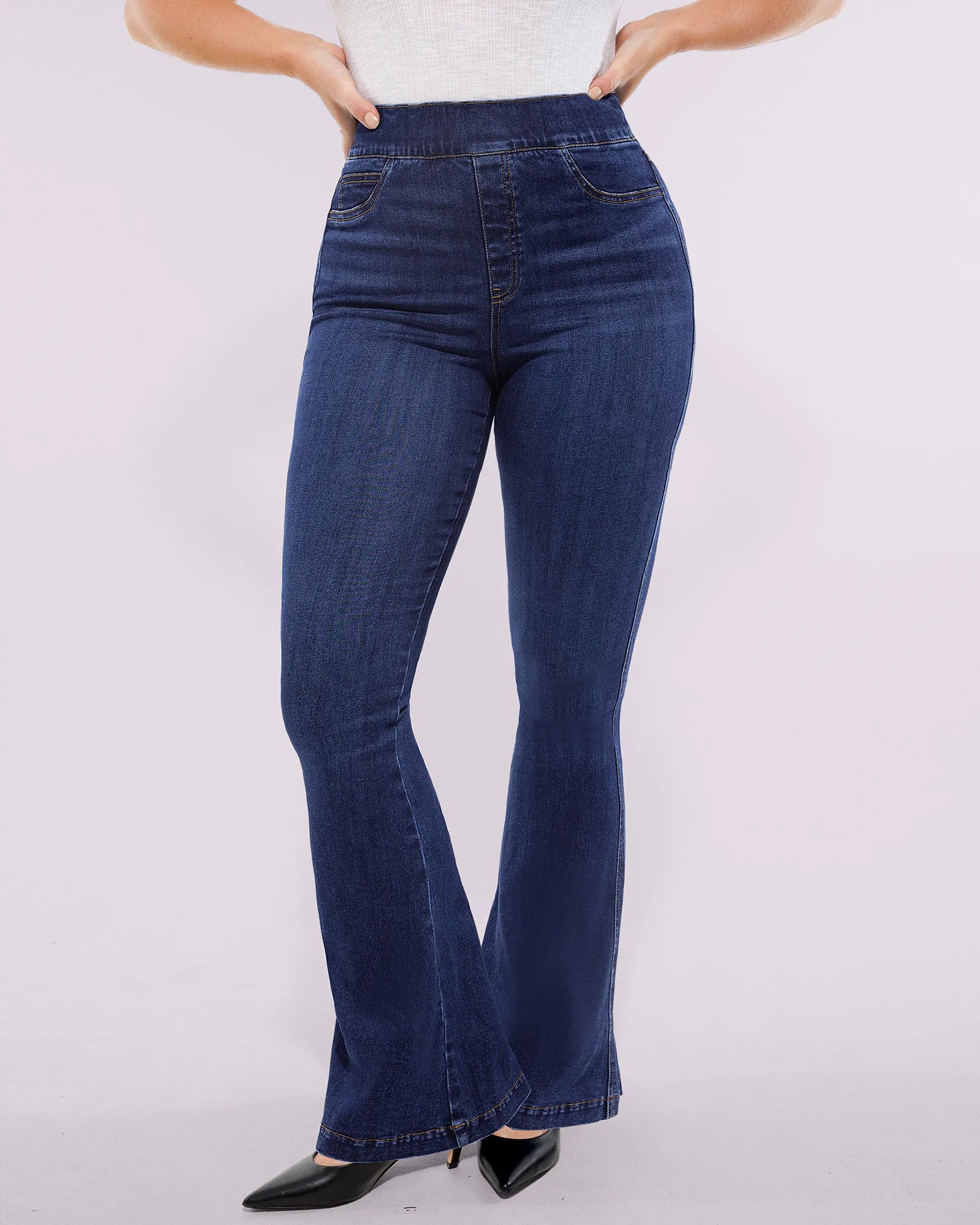 Tummy Control Corset Top with Padded Flare Jeans
