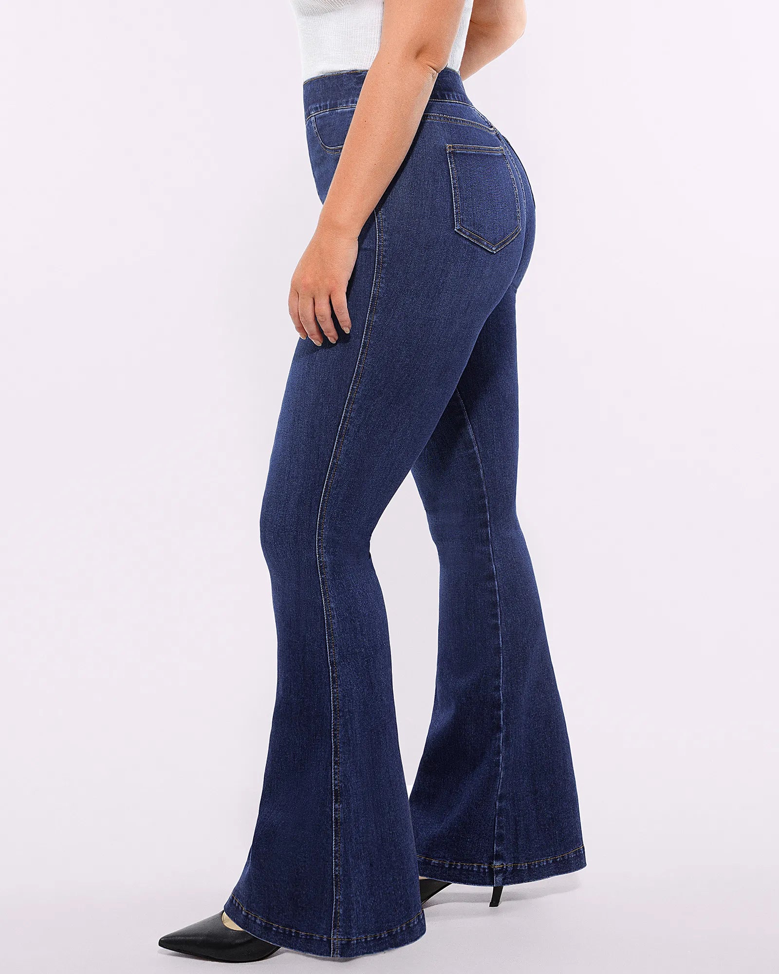 High-Waisted Padded Hip Flare Jeans