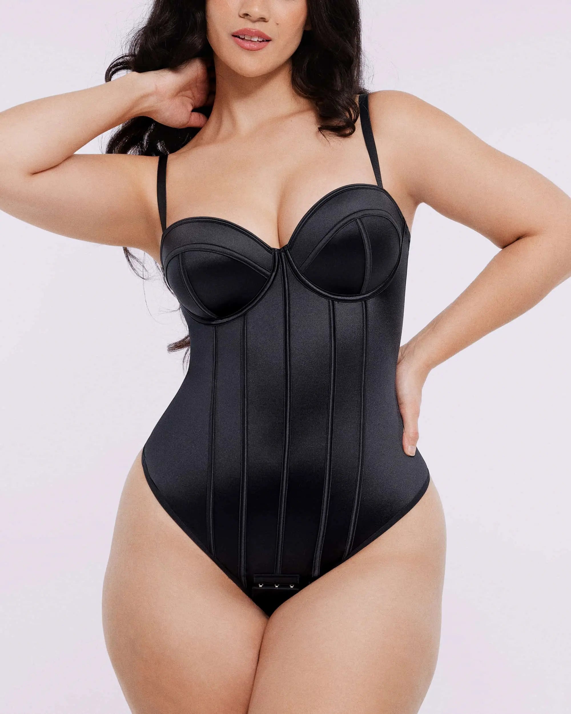 Retro-Style Cupped Thong Bodysuit with Tummy Control