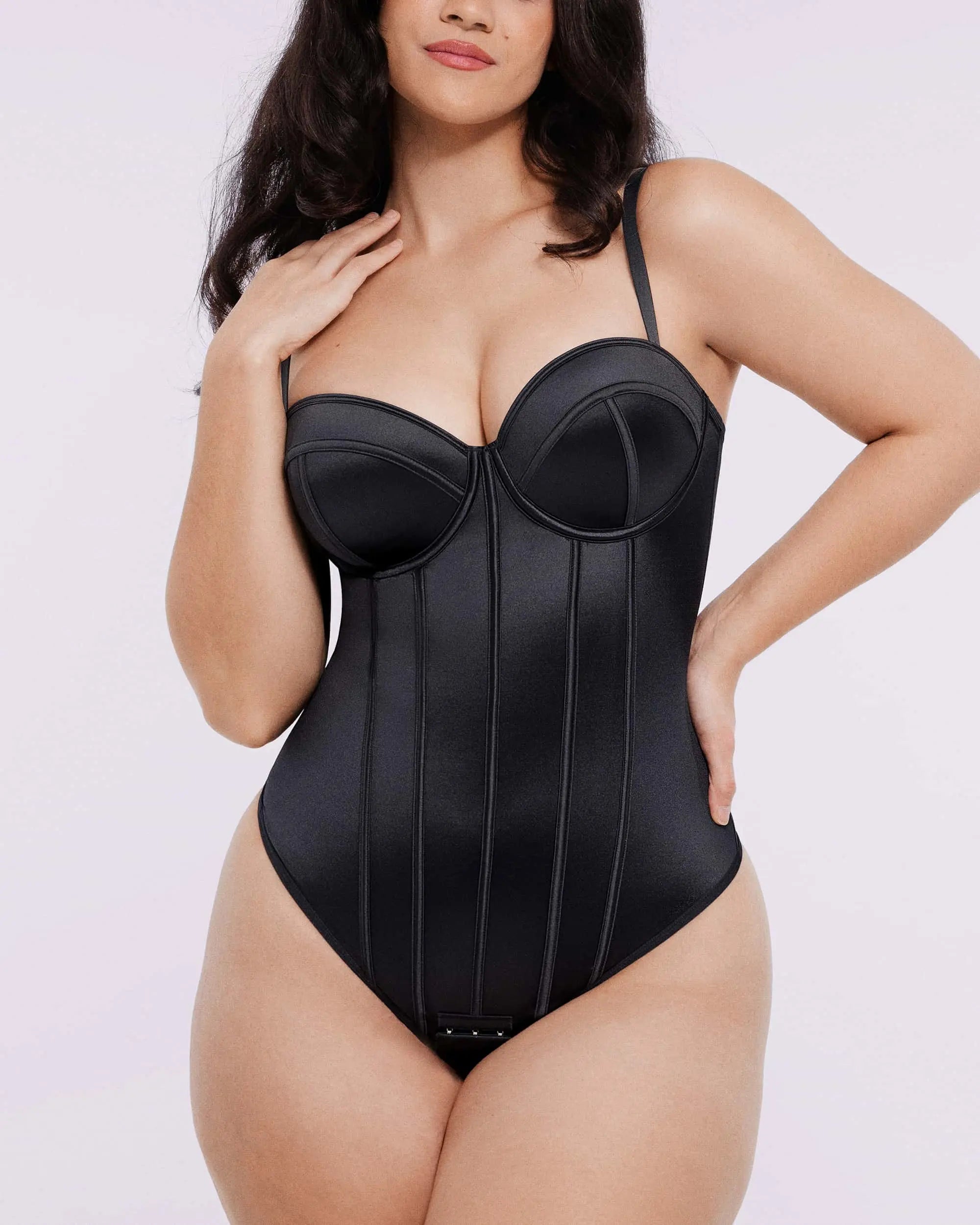 Retro-Style Cupped Thong Bodysuit with Tummy Control