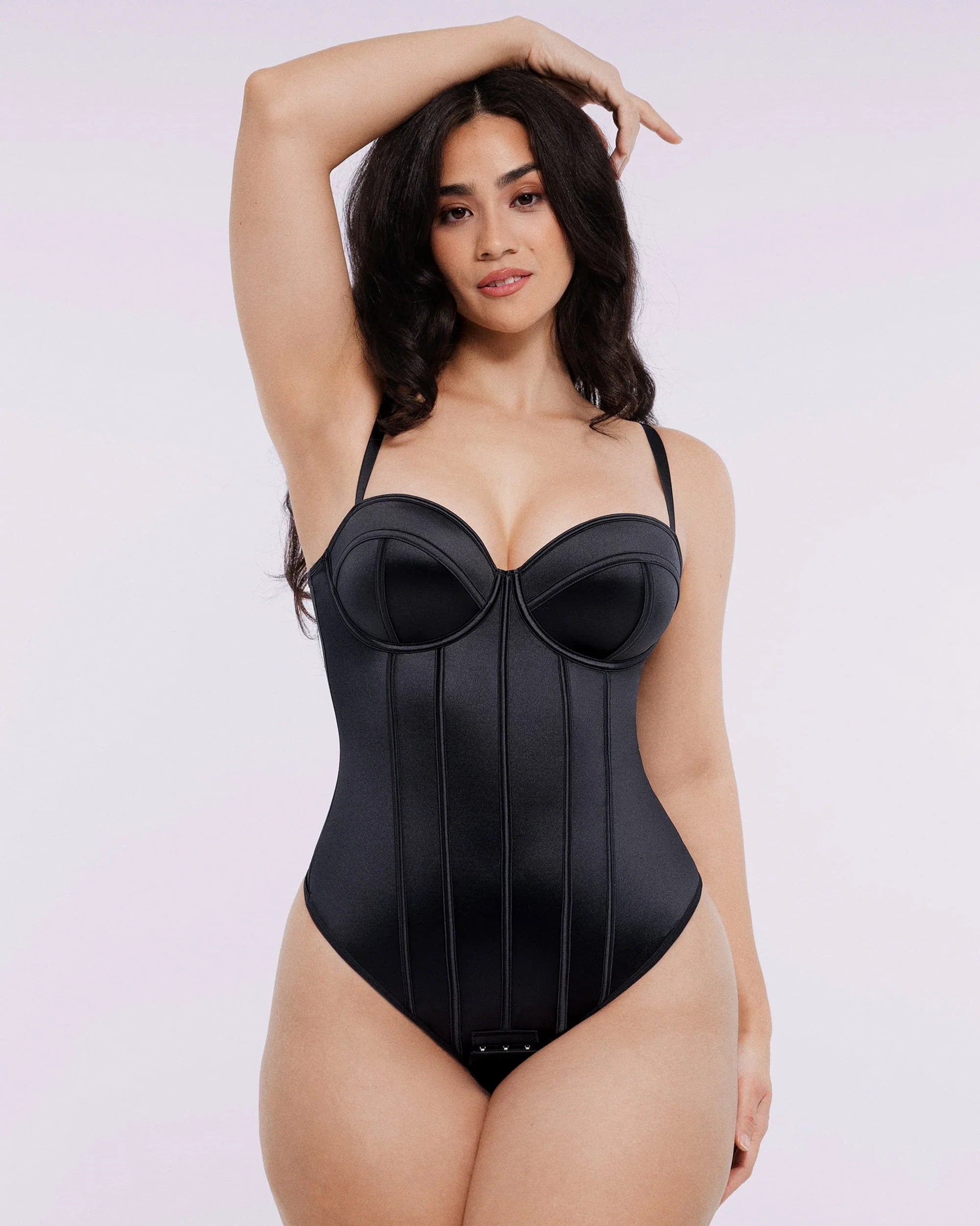 Retro-Style Cupped Thong Bodysuit with Tummy Control