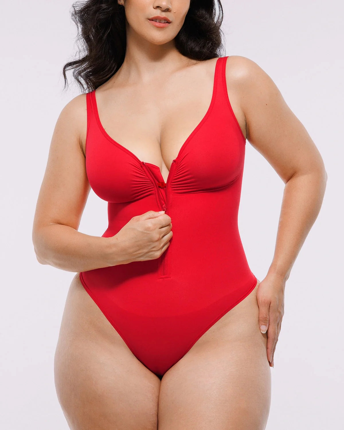 Sculpting Zipper Front Thong Bodysuit