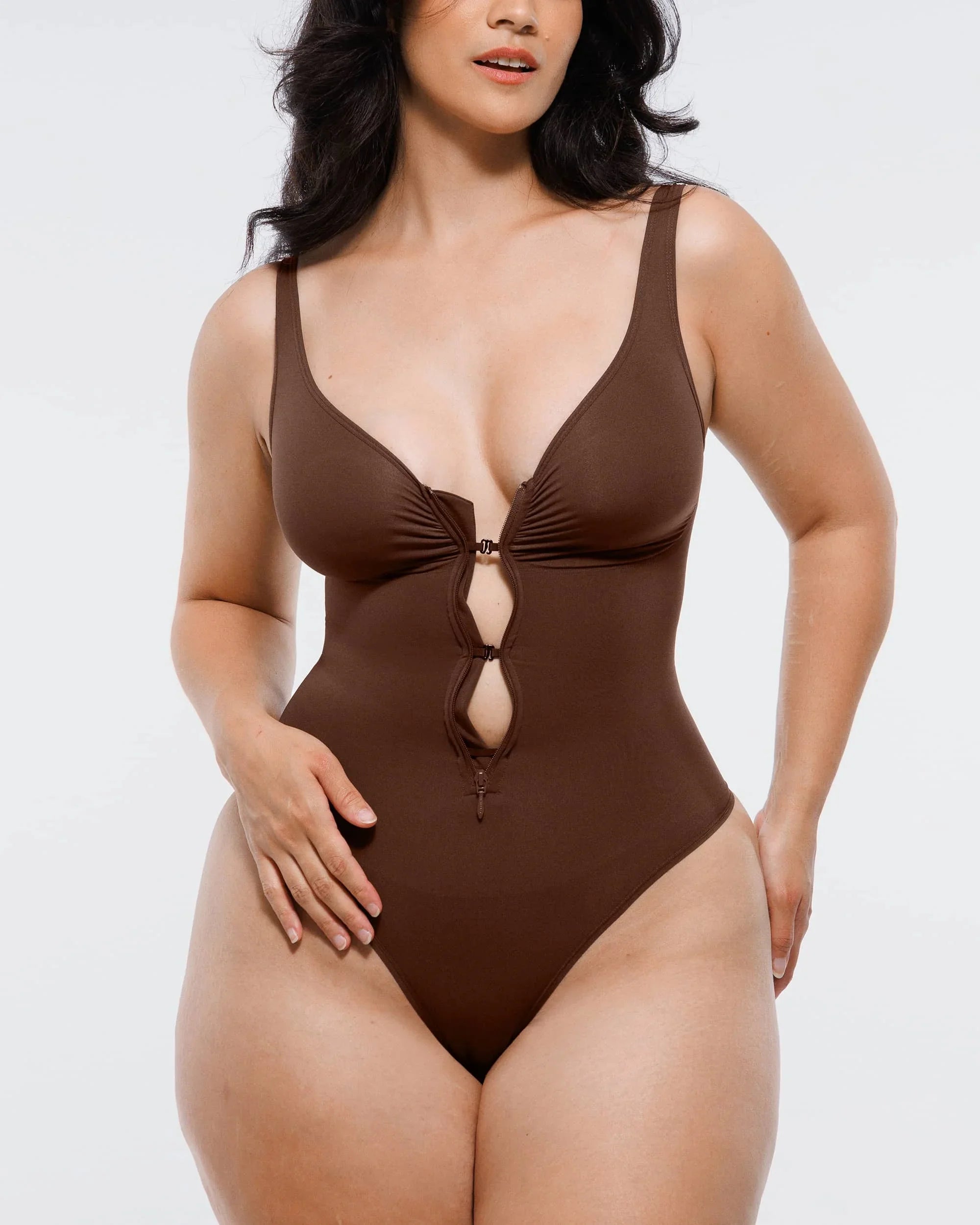 Sculpting Zipper Front Thong Bodysuit