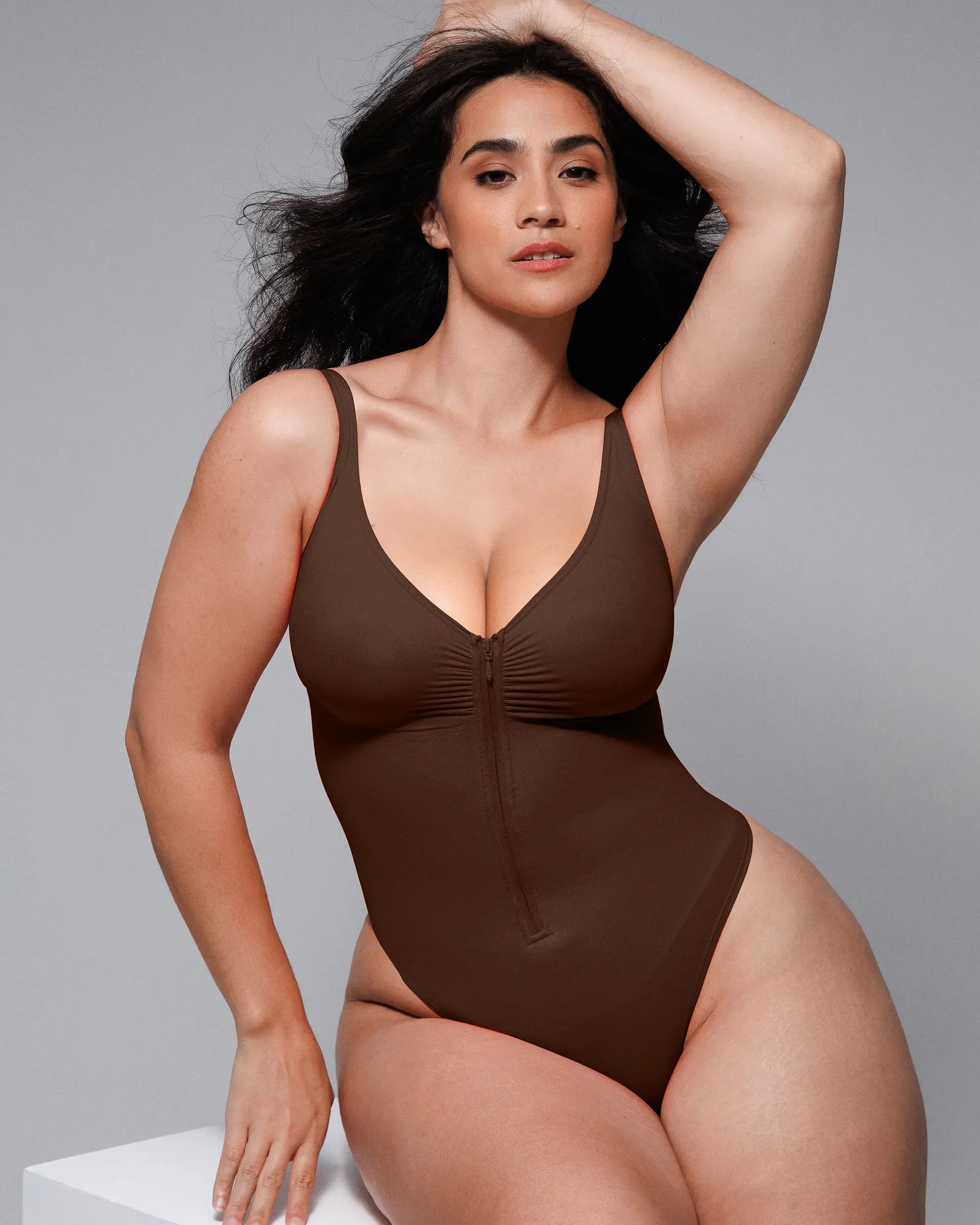 Sculpting Zipper Front Thong Bodysuit