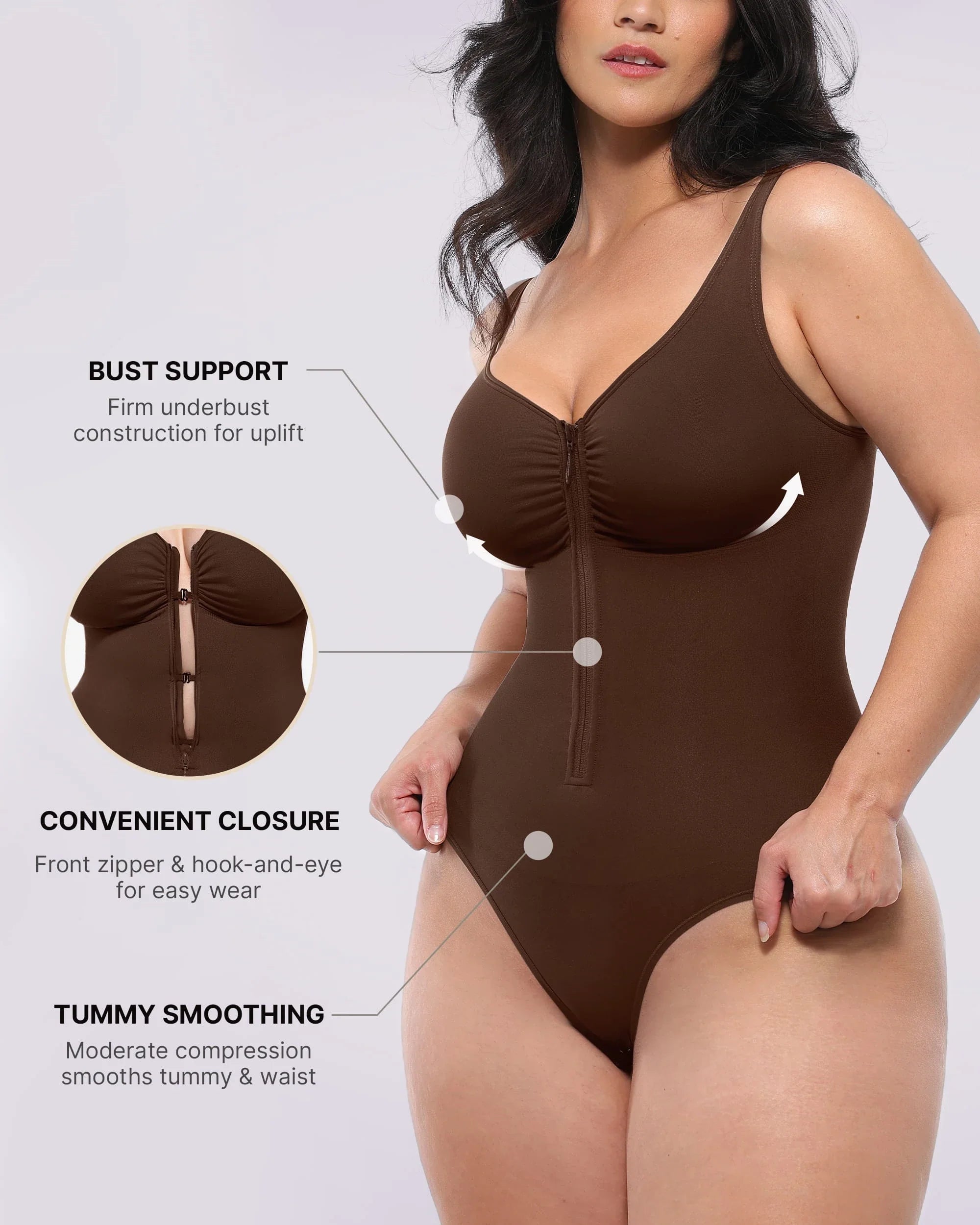 Sculpting Zipper Front Thong Bodysuit