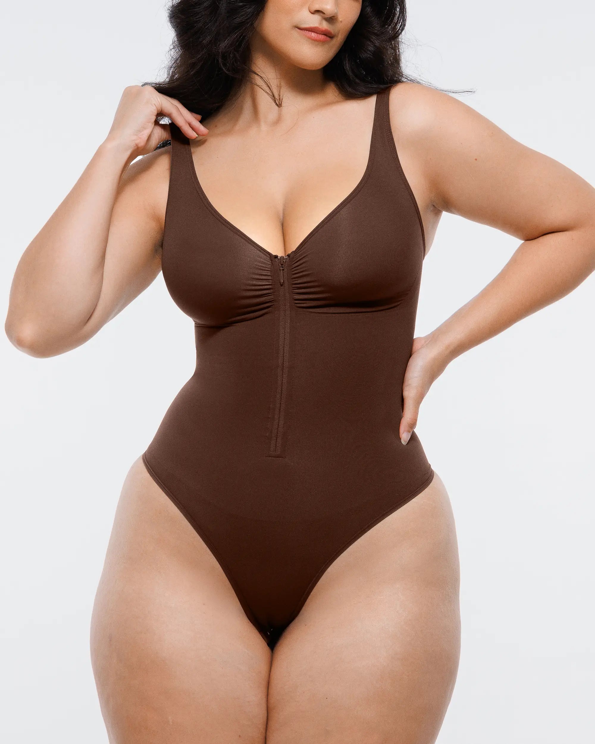 Sculpting Zipper Front Thong Bodysuit