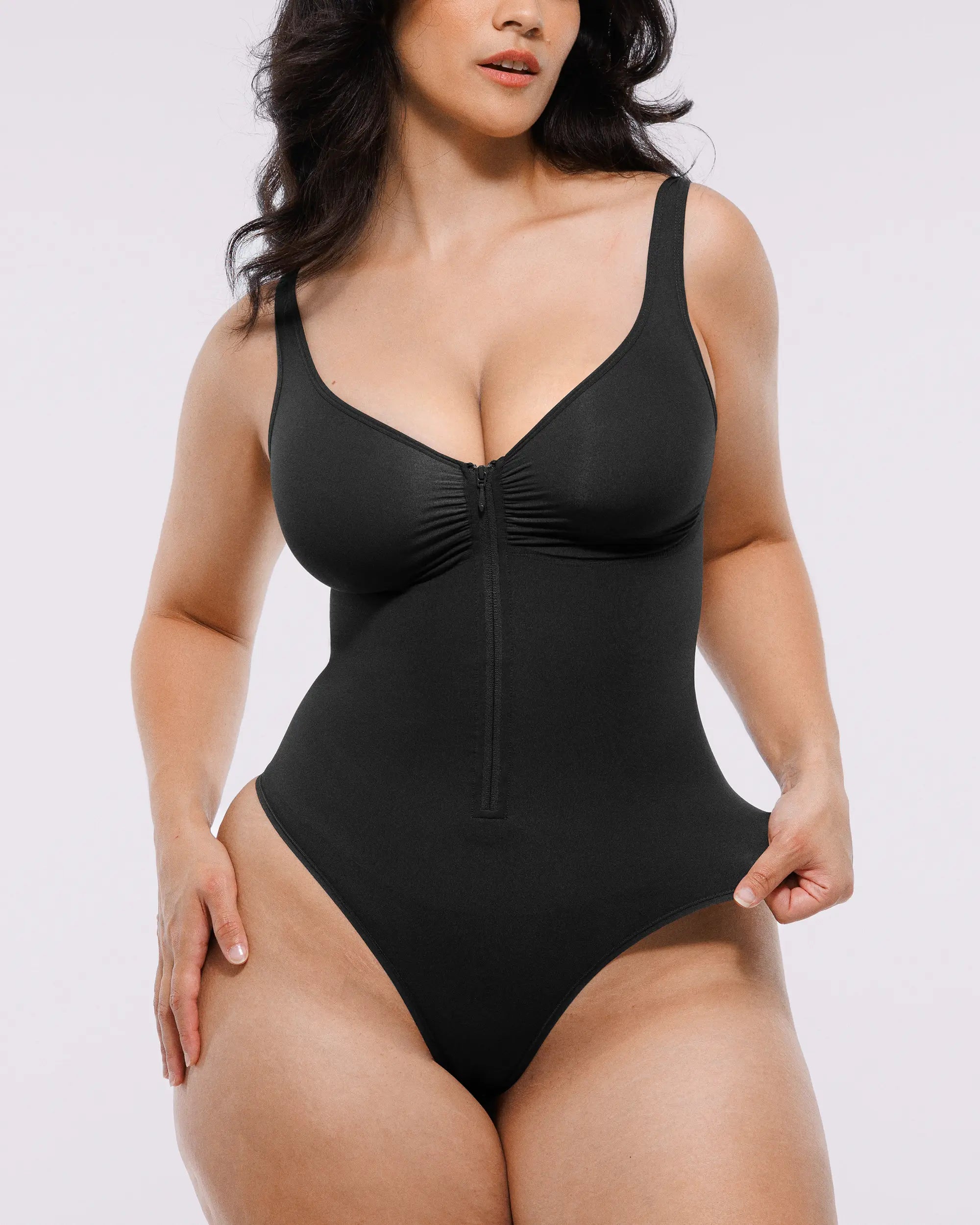 Sculpting Zipper Front Thong Bodysuit
