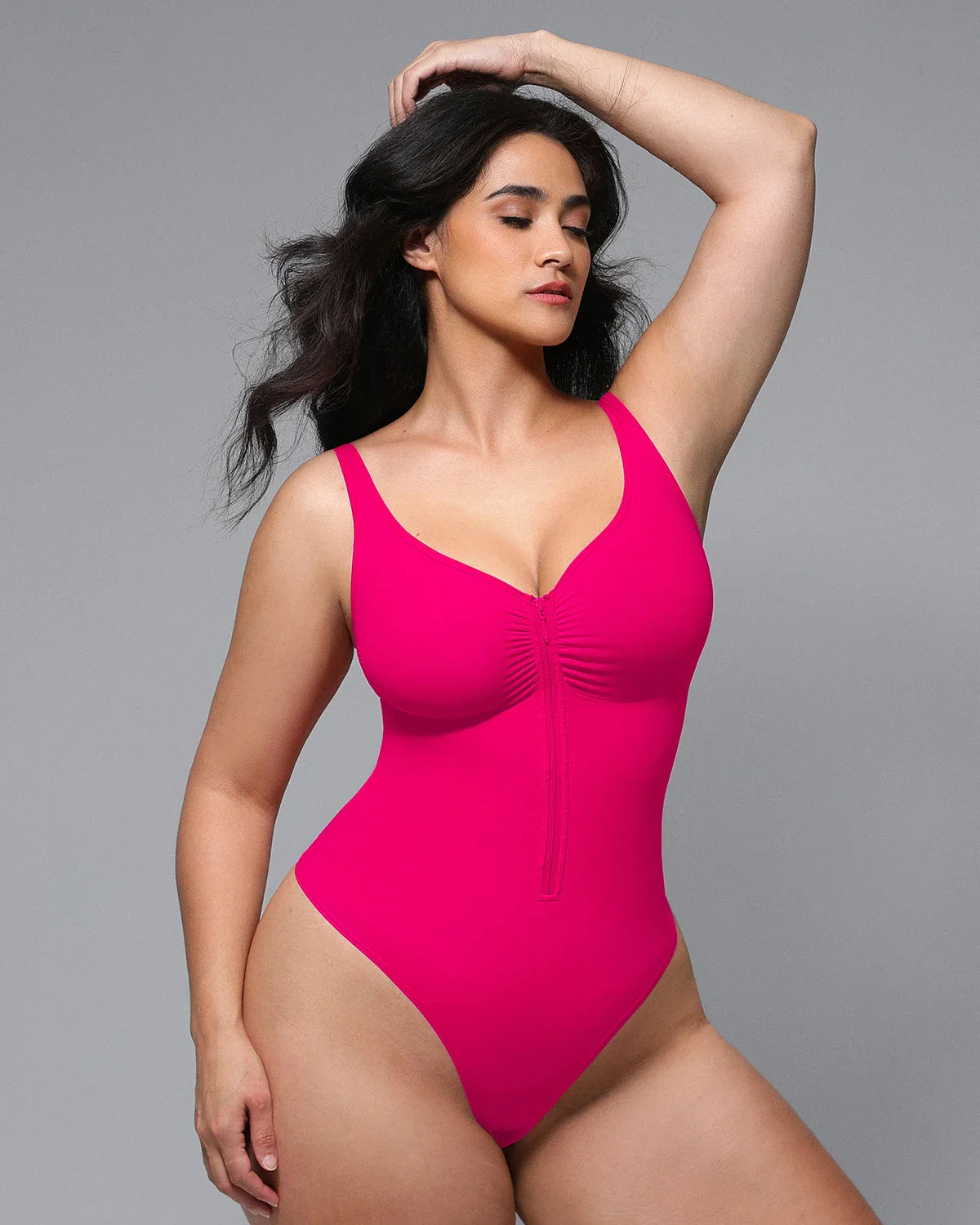 Sculpting Zipper Front Thong Bodysuit