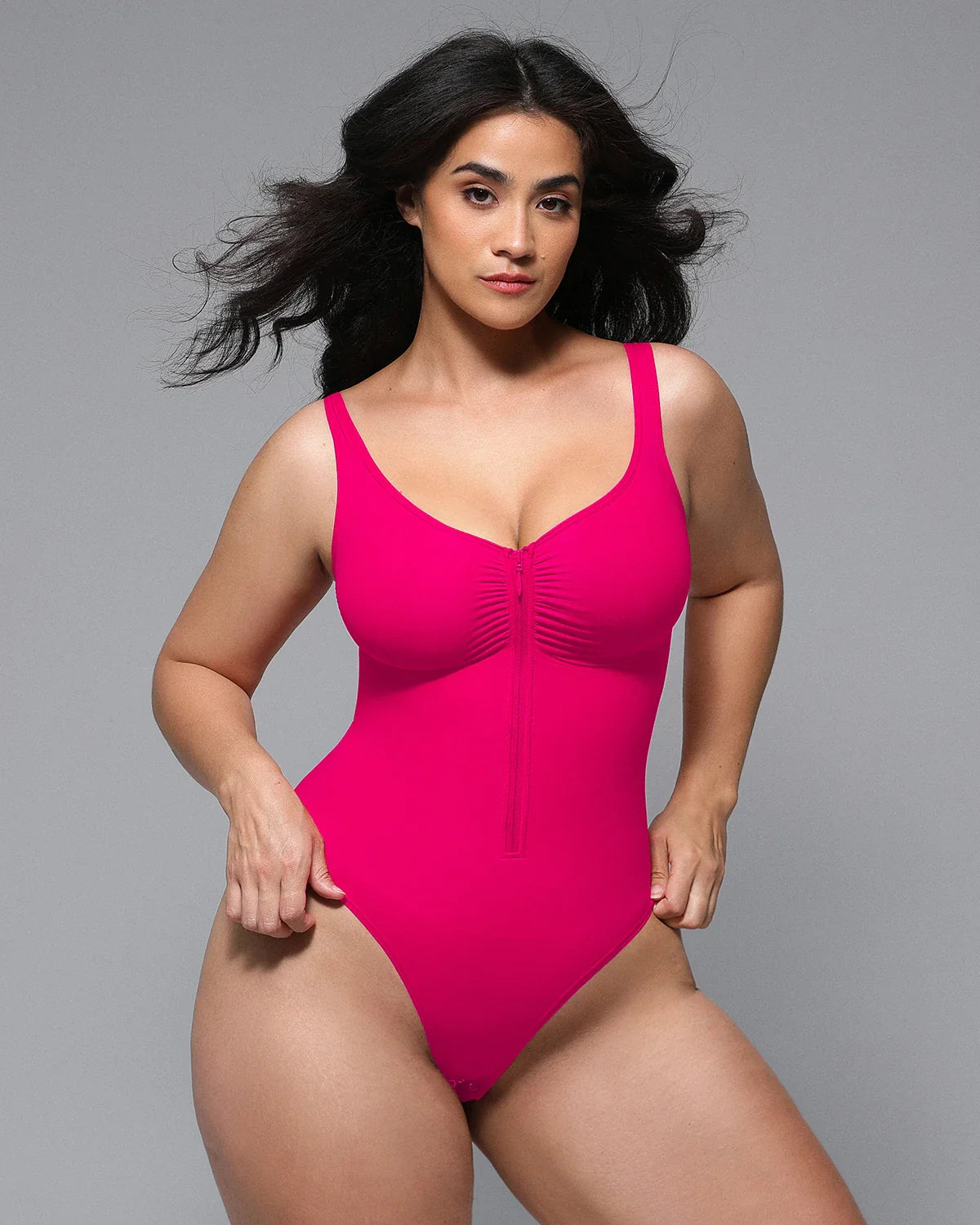 Sculpting Zipper Front Thong Bodysuit