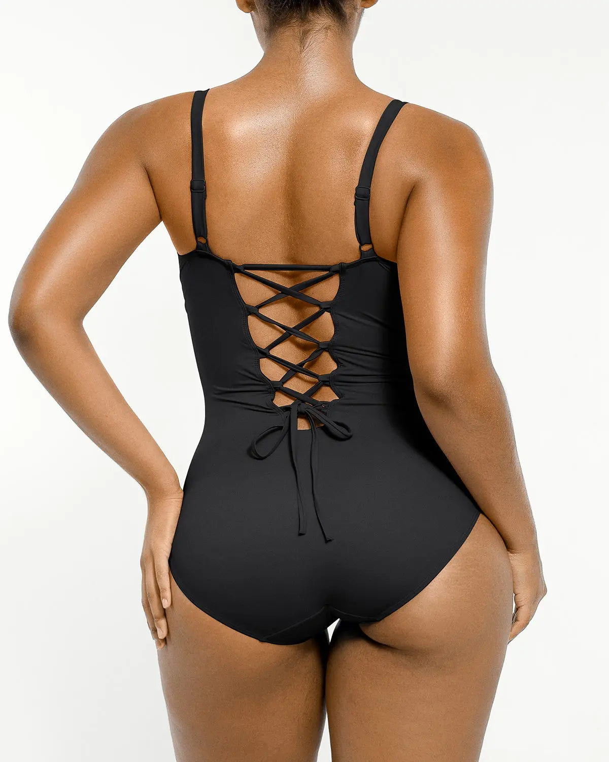 Ruched Lace-Up Back Shaping Swimsuit
