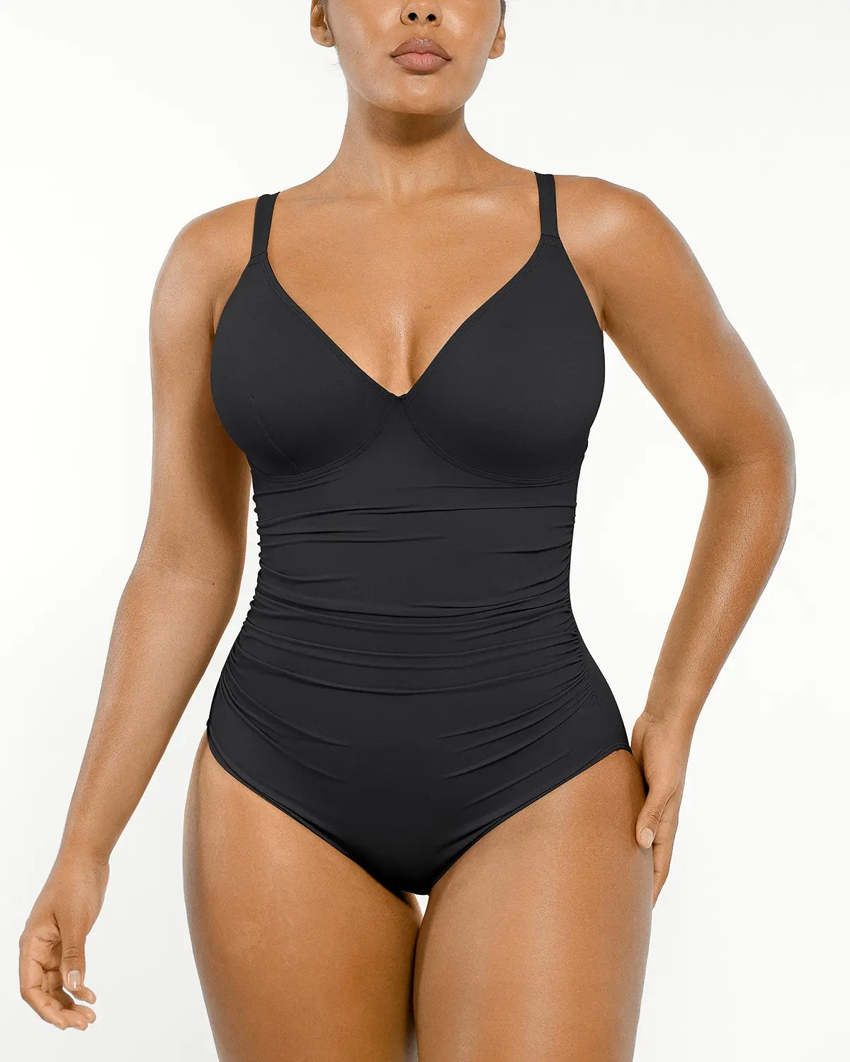 Ruched Lace-Up Back Shaping Swimsuit
