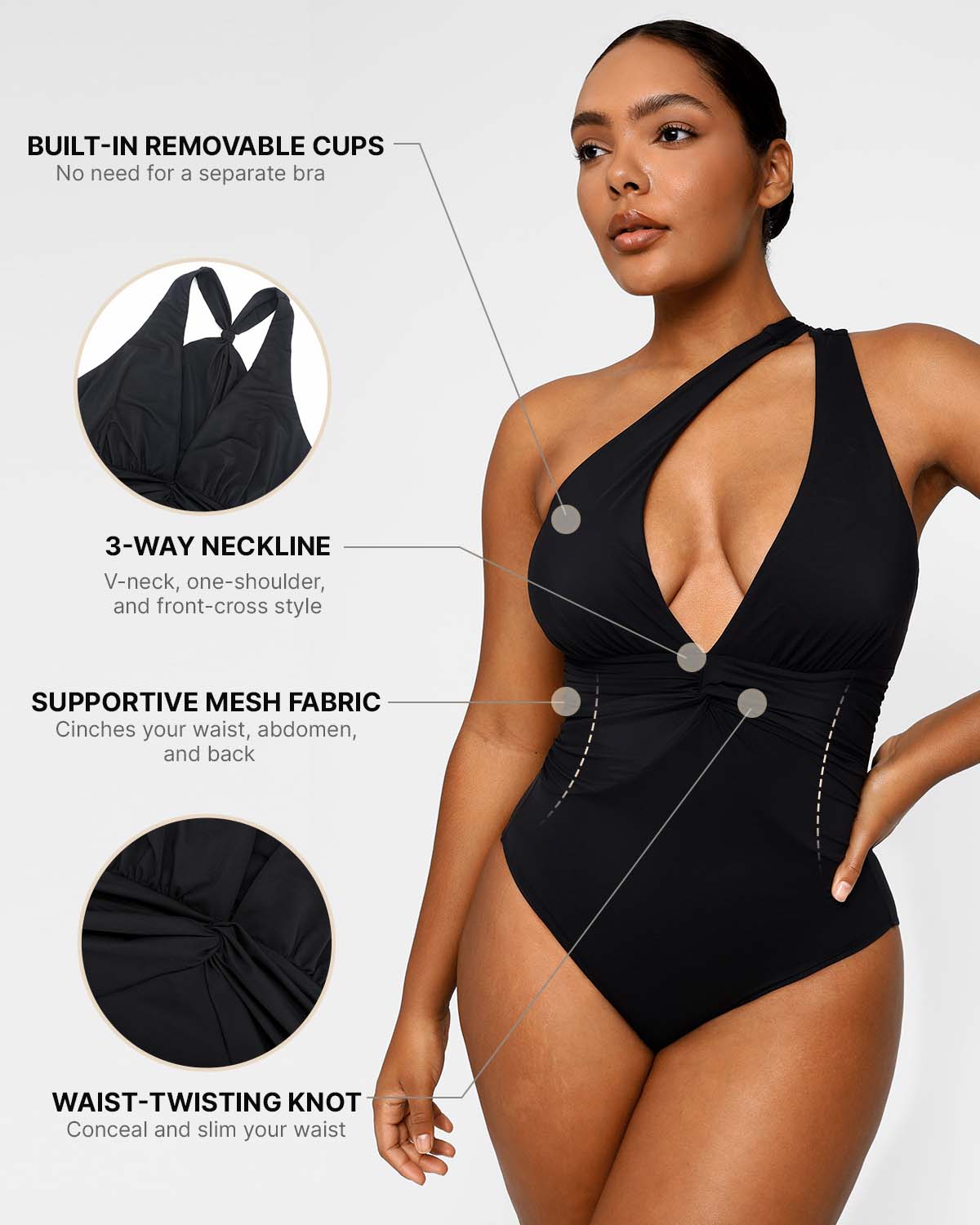 Sculpting Ruched Twist-Front Shaping Swimsuit