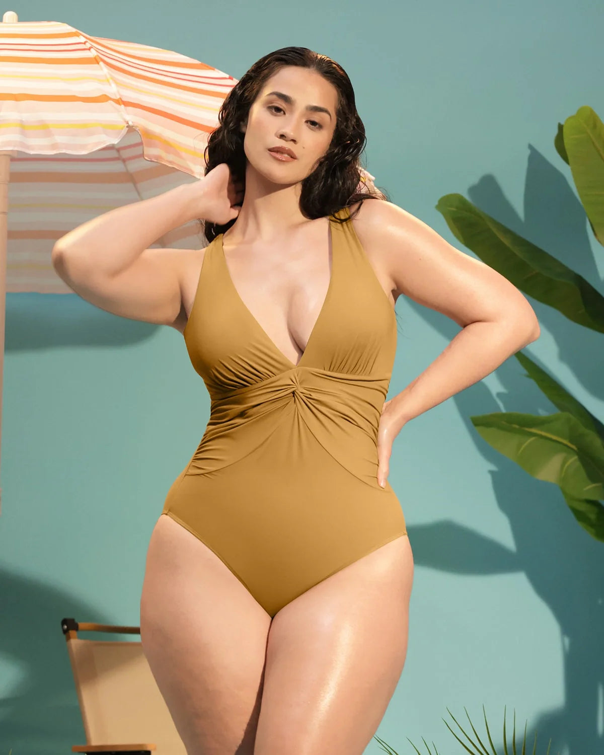 Sculpting Ruched Twist-Front Shaping Swimsuit